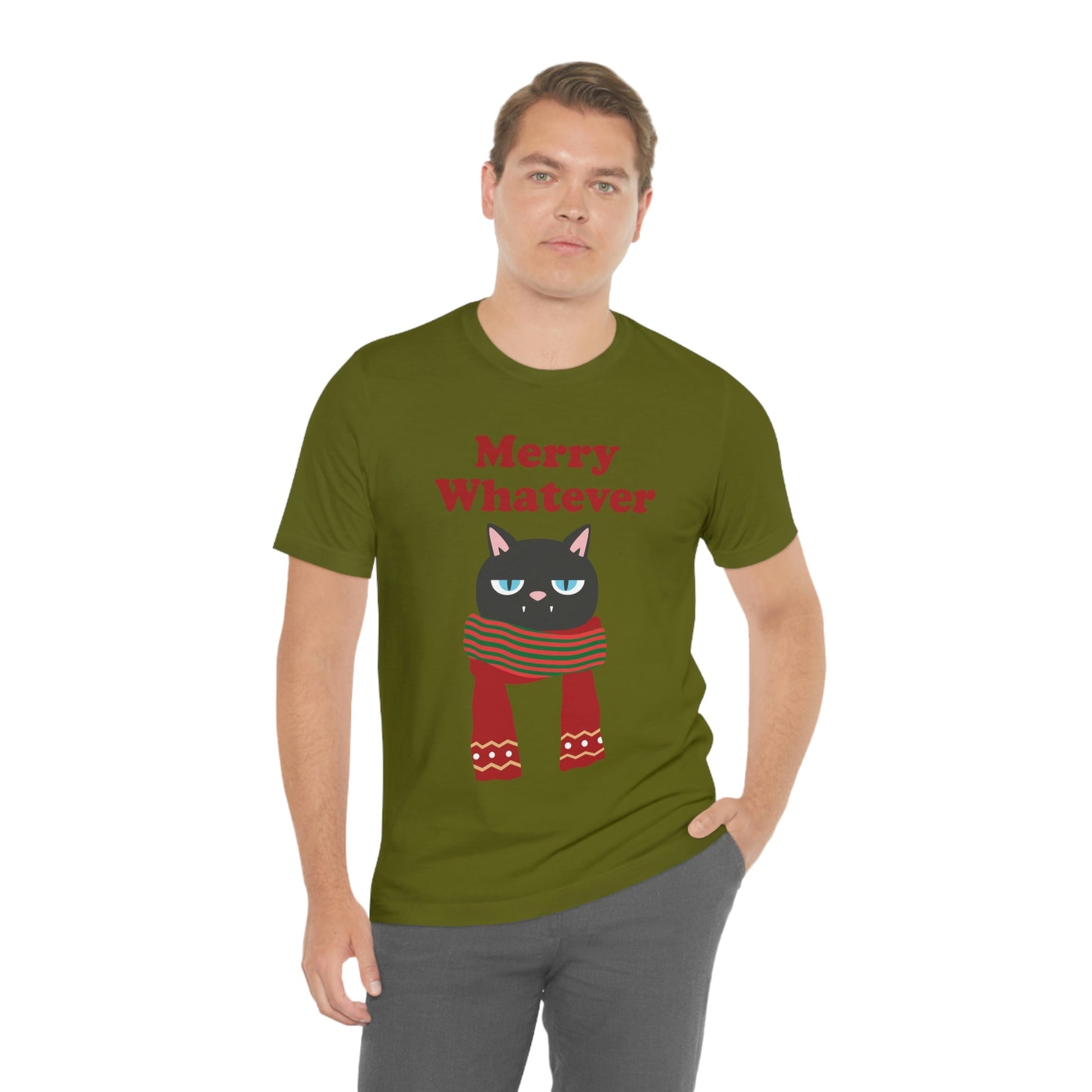 Merry Whatever Angry Christmas Cat Unisex Jersey Short Sleeve T-Shirt Ichaku [Perfect Gifts Selection]