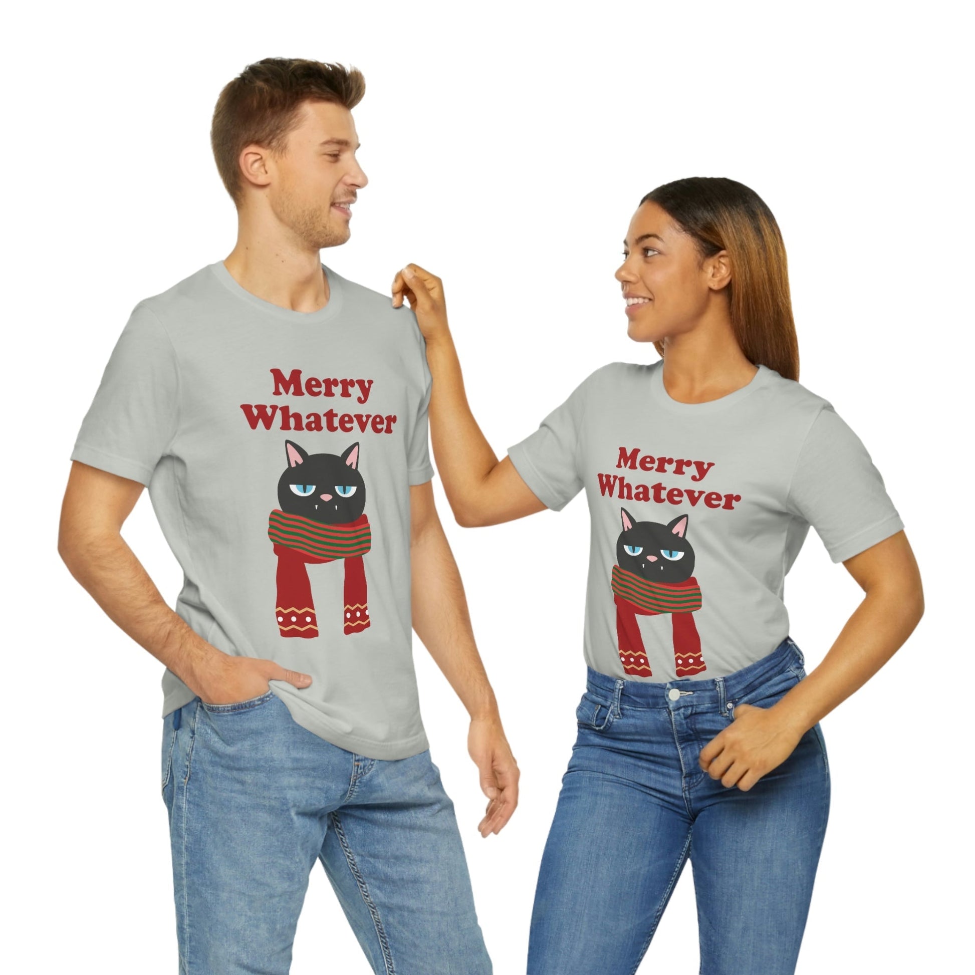 Merry Whatever Angry Christmas Cat Unisex Jersey Short Sleeve T-Shirt Ichaku [Perfect Gifts Selection]