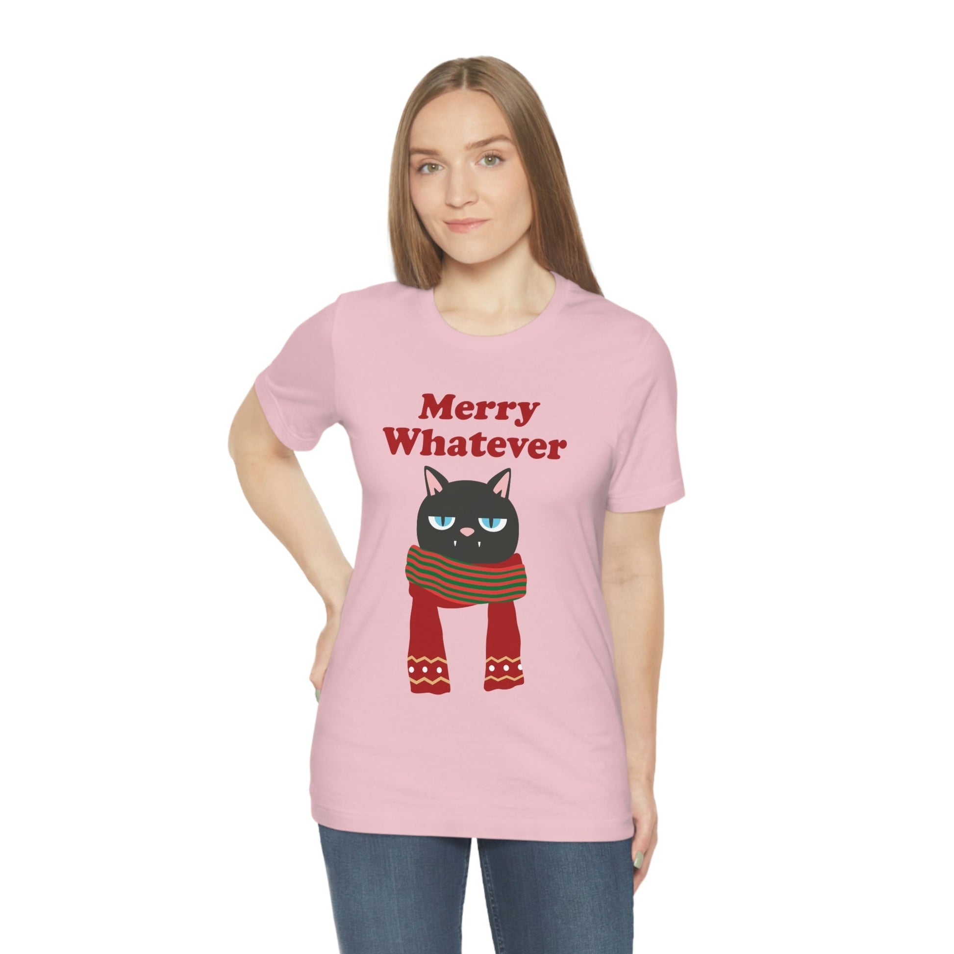 Merry Whatever Angry Christmas Cat Unisex Jersey Short Sleeve T-Shirt Ichaku [Perfect Gifts Selection]