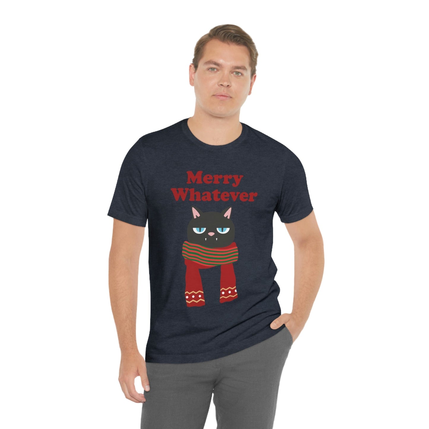 Merry Whatever Angry Christmas Cat Unisex Jersey Short Sleeve T-Shirt Ichaku [Perfect Gifts Selection]