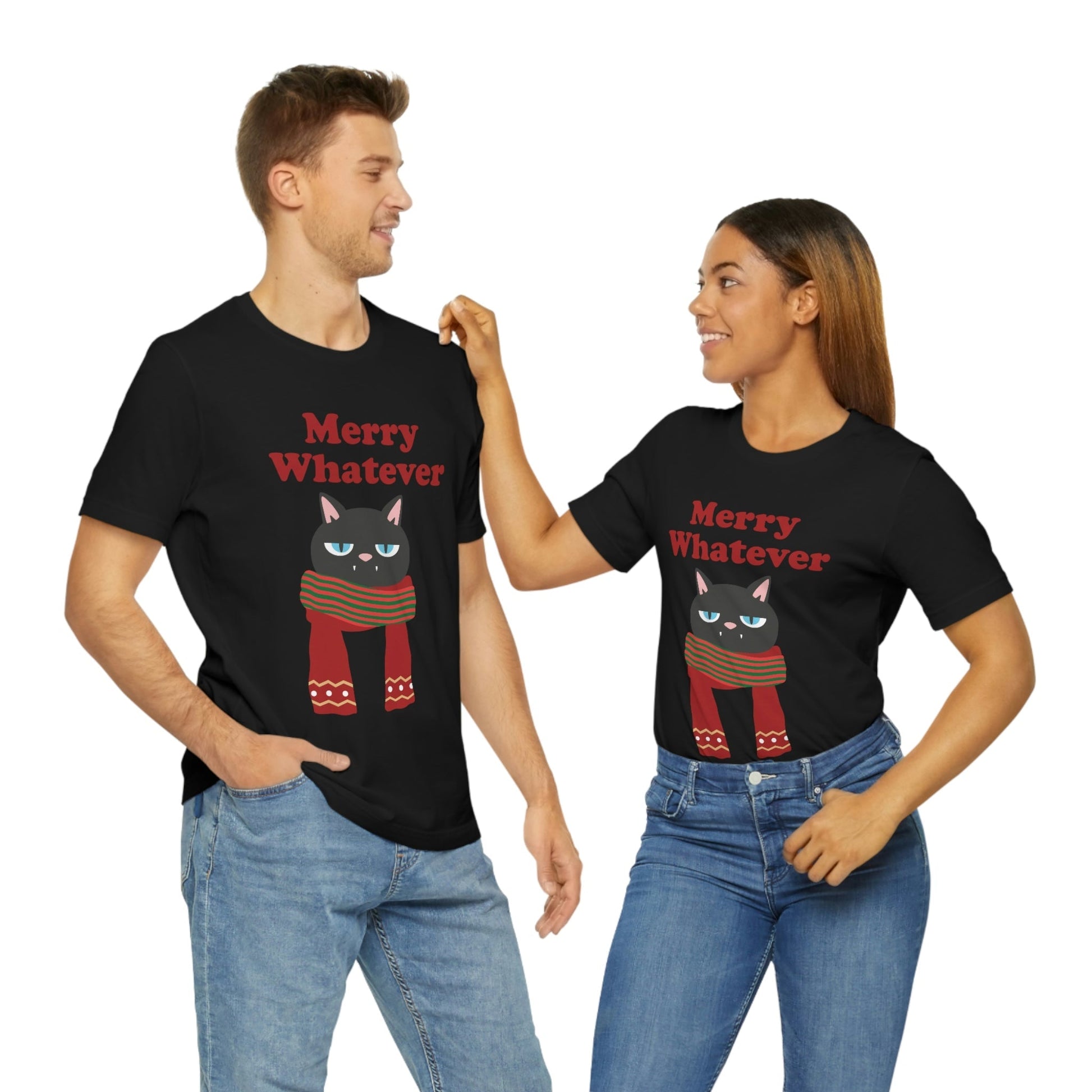 Merry Whatever Angry Christmas Cat Unisex Jersey Short Sleeve T-Shirt Ichaku [Perfect Gifts Selection]