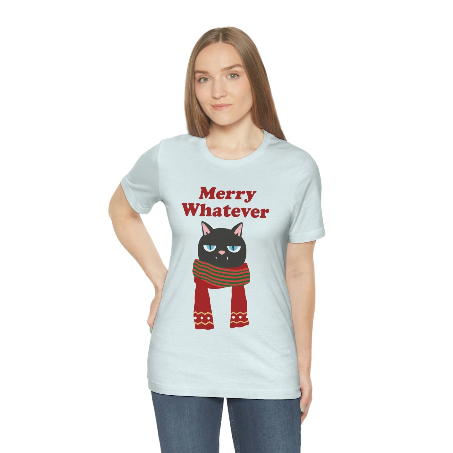 Merry Whatever Angry Christmas Cat Unisex Jersey Short Sleeve T-Shirt Ichaku [Perfect Gifts Selection]