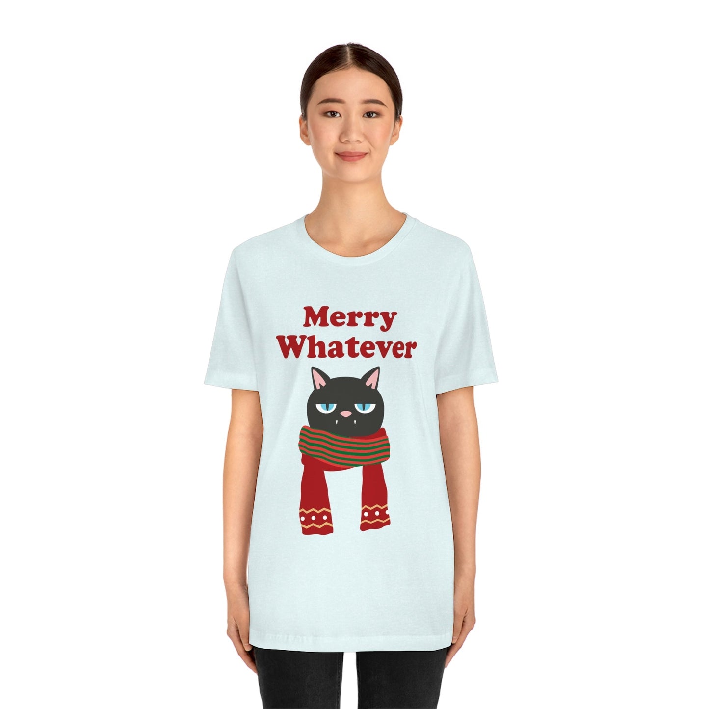 Merry Whatever Angry Christmas Cat Unisex Jersey Short Sleeve T-Shirt Ichaku [Perfect Gifts Selection]