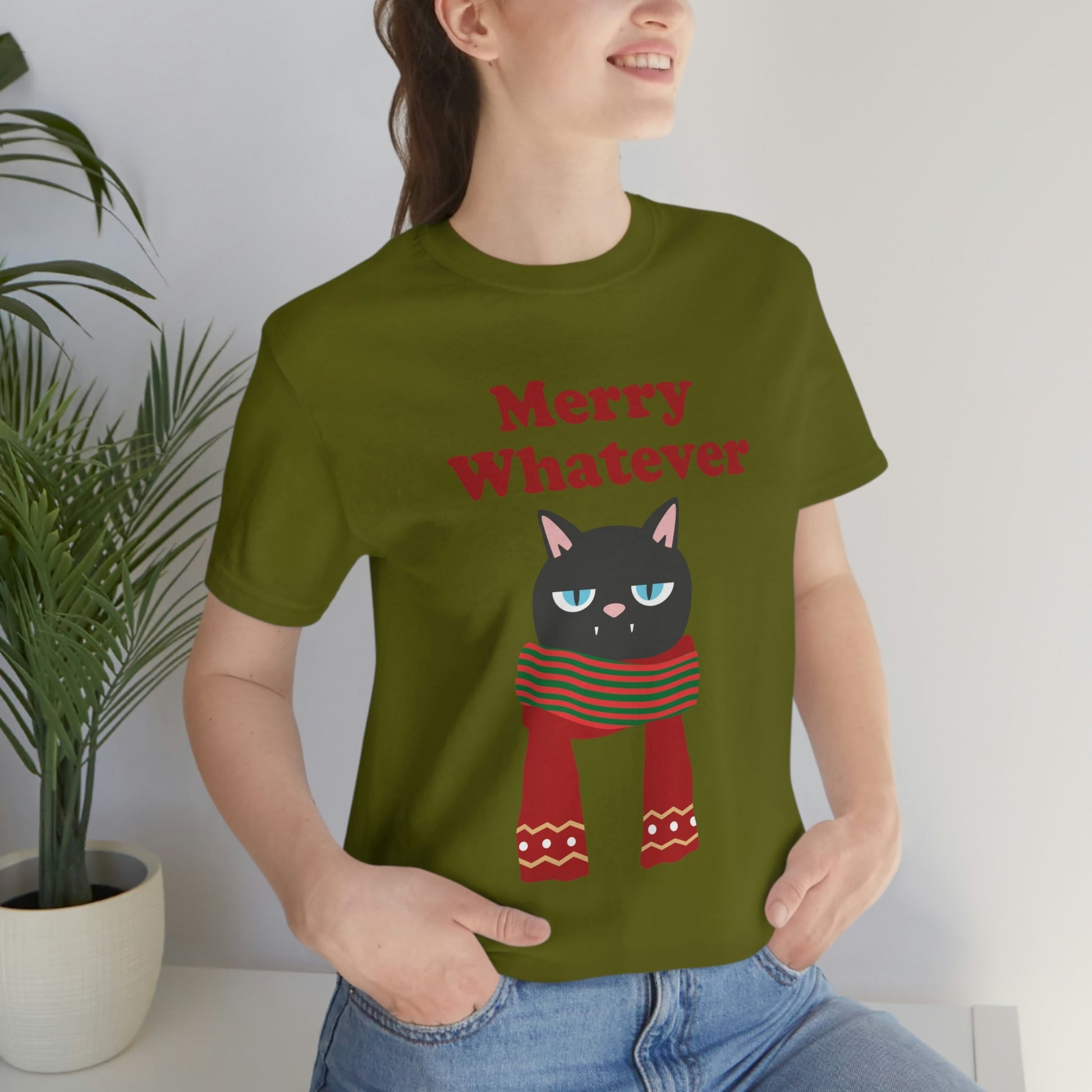 Merry Whatever Angry Christmas Cat Unisex Jersey Short Sleeve T-Shirt Ichaku [Perfect Gifts Selection]