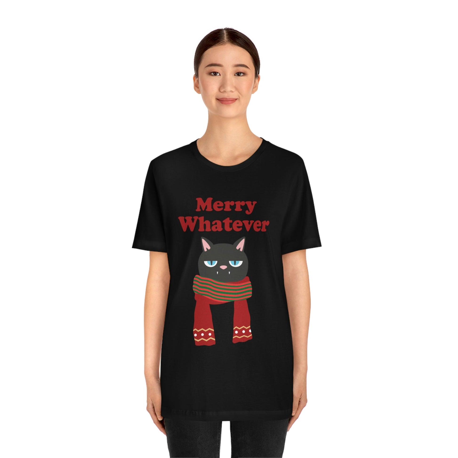 Merry Whatever Angry Christmas Cat Unisex Jersey Short Sleeve T-Shirt Ichaku [Perfect Gifts Selection]