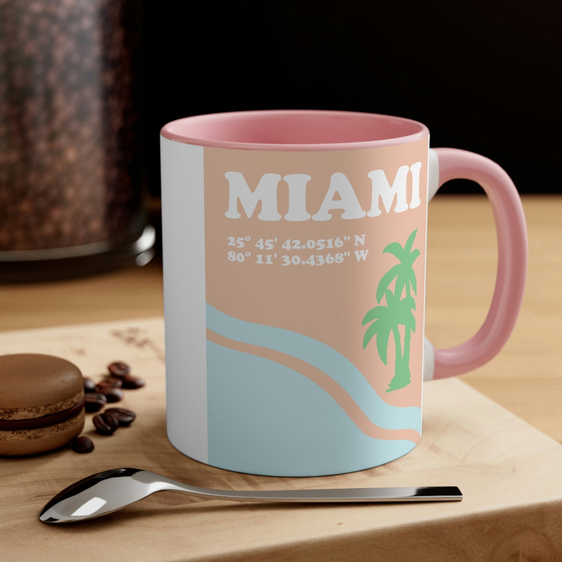 Miami Beach Florida Coordinates Minimal Art Classic Accent Coffee Mug 11oz Ichaku [Perfect Gifts Selection]