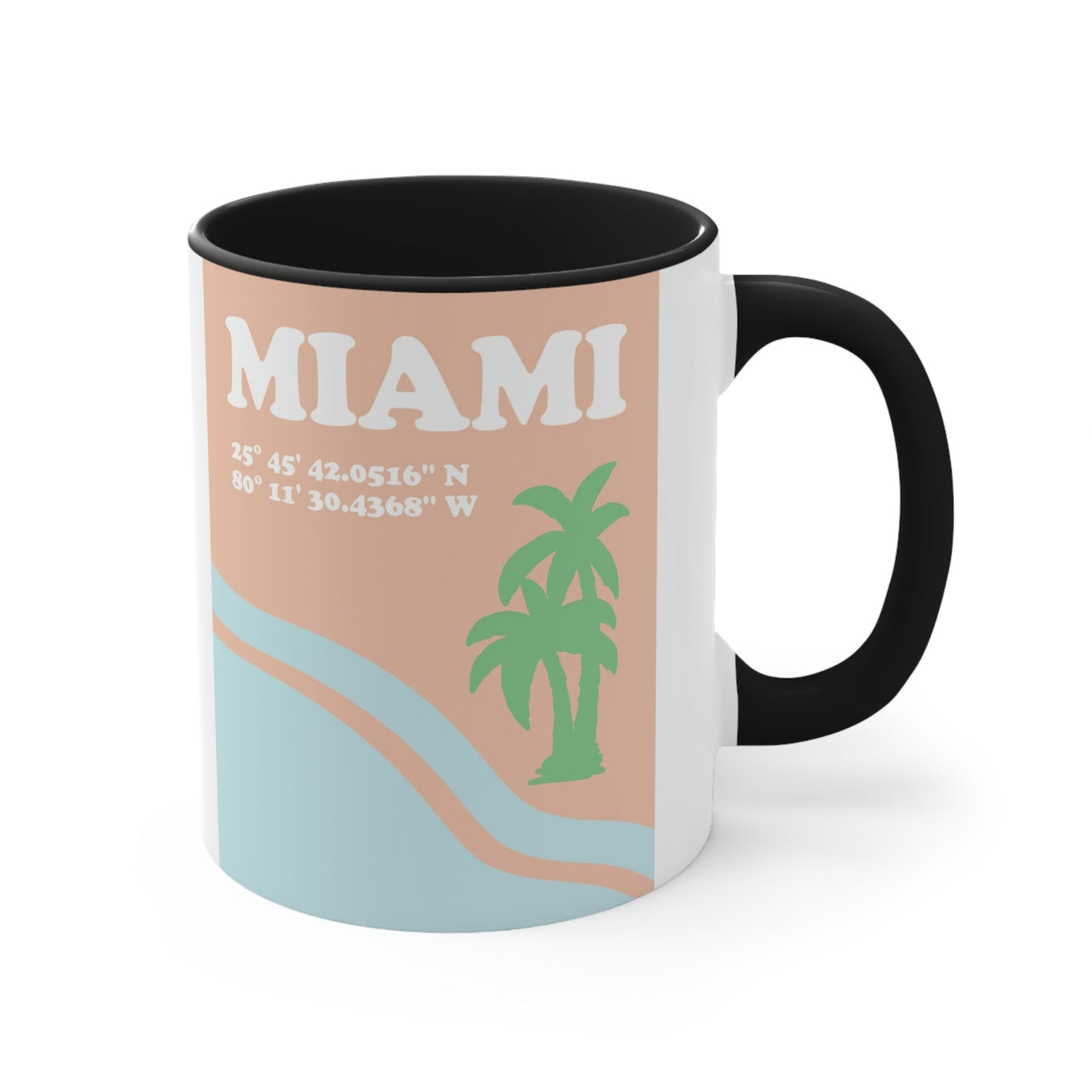 Miami Beach Florida Coordinates Minimal Art Classic Accent Coffee Mug 11oz Ichaku [Perfect Gifts Selection]
