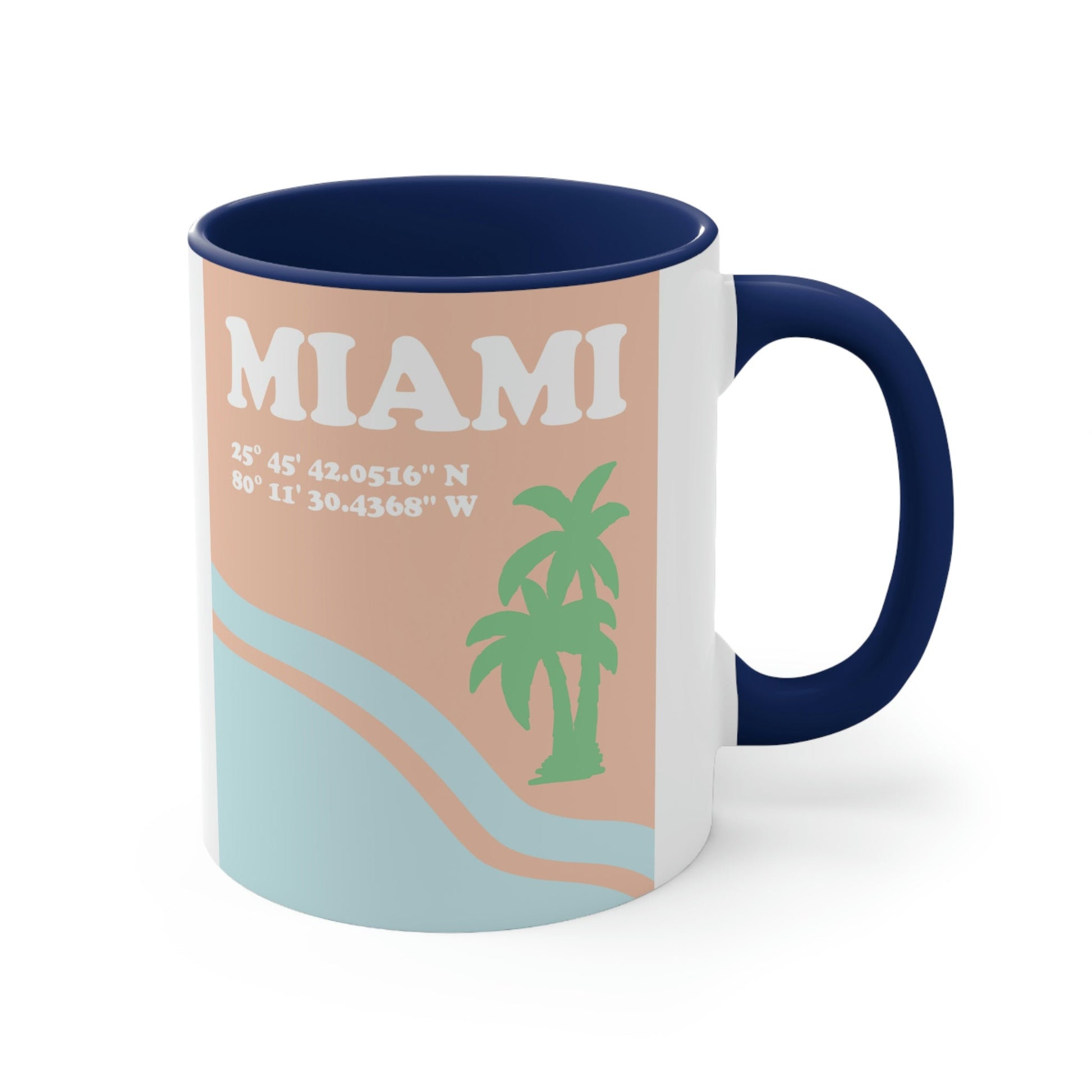 Miami Beach Florida Coordinates Minimal Art Classic Accent Coffee Mug 11oz Ichaku [Perfect Gifts Selection]