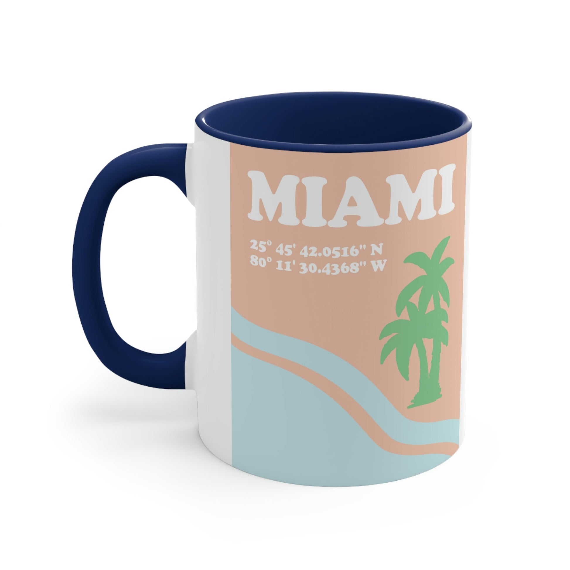 Miami Beach Florida Coordinates Minimal Art Classic Accent Coffee Mug 11oz Ichaku [Perfect Gifts Selection]