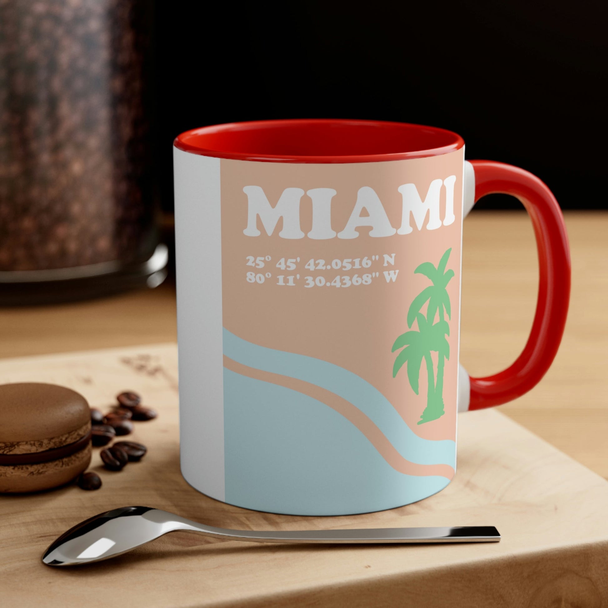 Miami Beach Florida Coordinates Minimal Art Classic Accent Coffee Mug 11oz Ichaku [Perfect Gifts Selection]