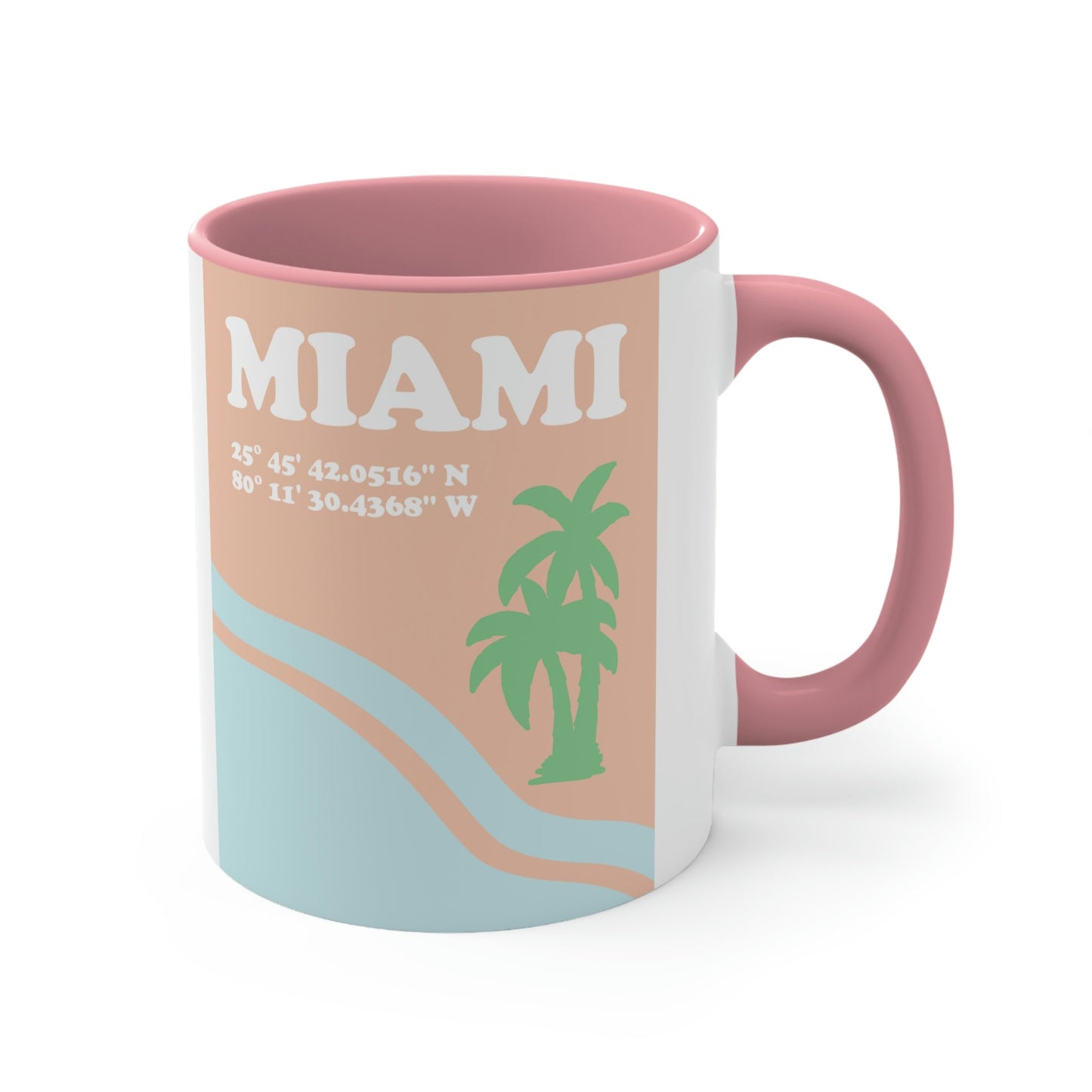 Miami Beach Florida Coordinates Minimal Art Classic Accent Coffee Mug 11oz Ichaku [Perfect Gifts Selection]