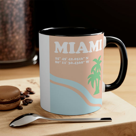 Miami Beach Florida Coordinates Minimal Art Classic Accent Coffee Mug 11oz Ichaku [Perfect Gifts Selection]