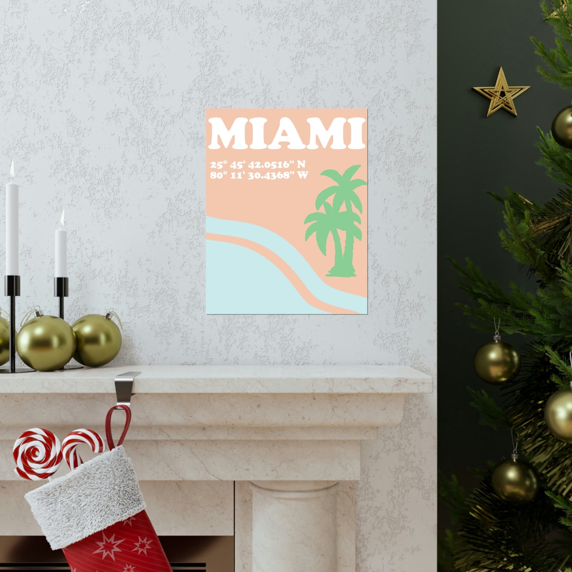 Miami Beach Florida Coordinates Minimal Art Premium Matte Vertical Posters Ichaku [Perfect Gifts Selection]