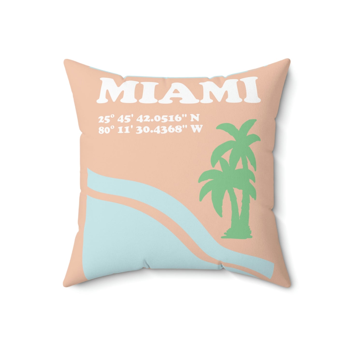 Miami Beach Florida Coordinates Minimal Art Spun Polyester Square Pillow Ichaku [Perfect Gifts Selection]