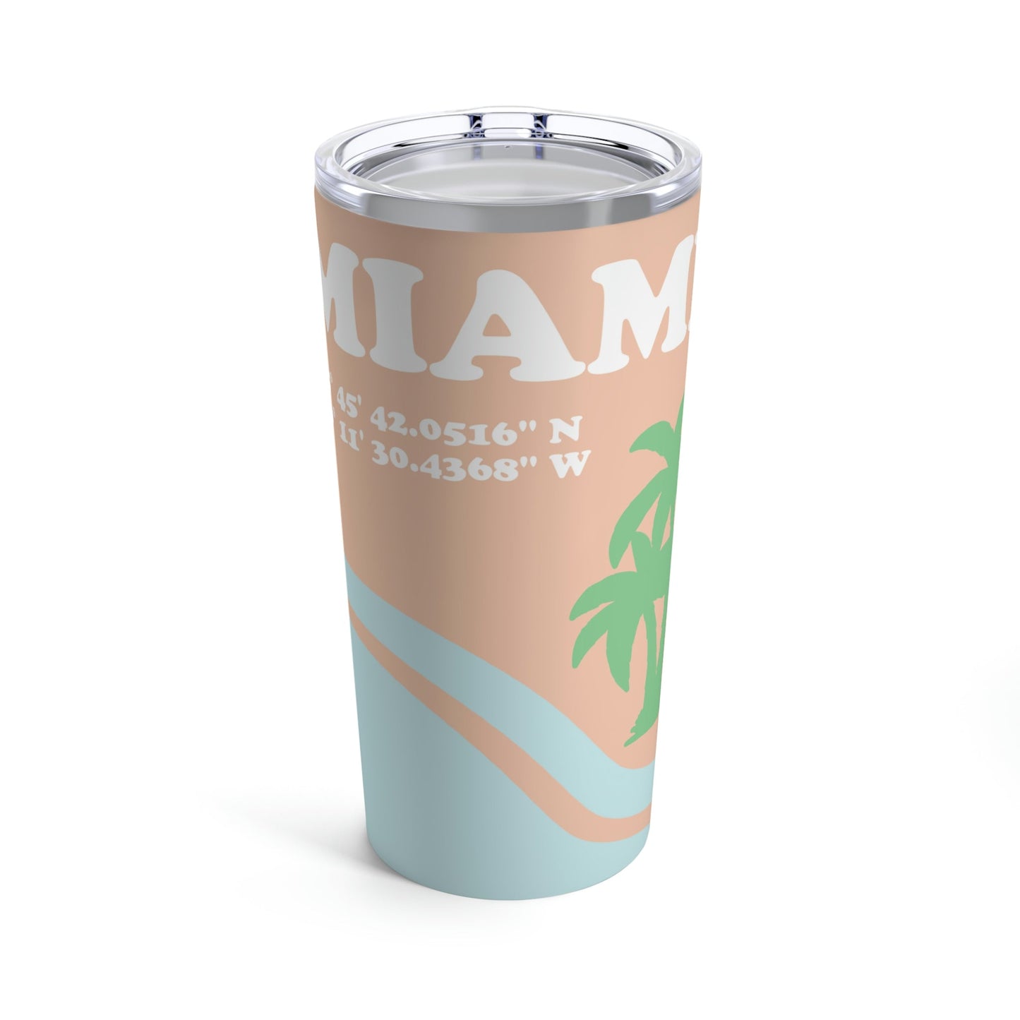 Miami Beach Florida Coordinates Minimal Art Stainless Steel Hot or Cold Vacuum Tumbler 20oz Ichaku [Perfect Gifts Selection]