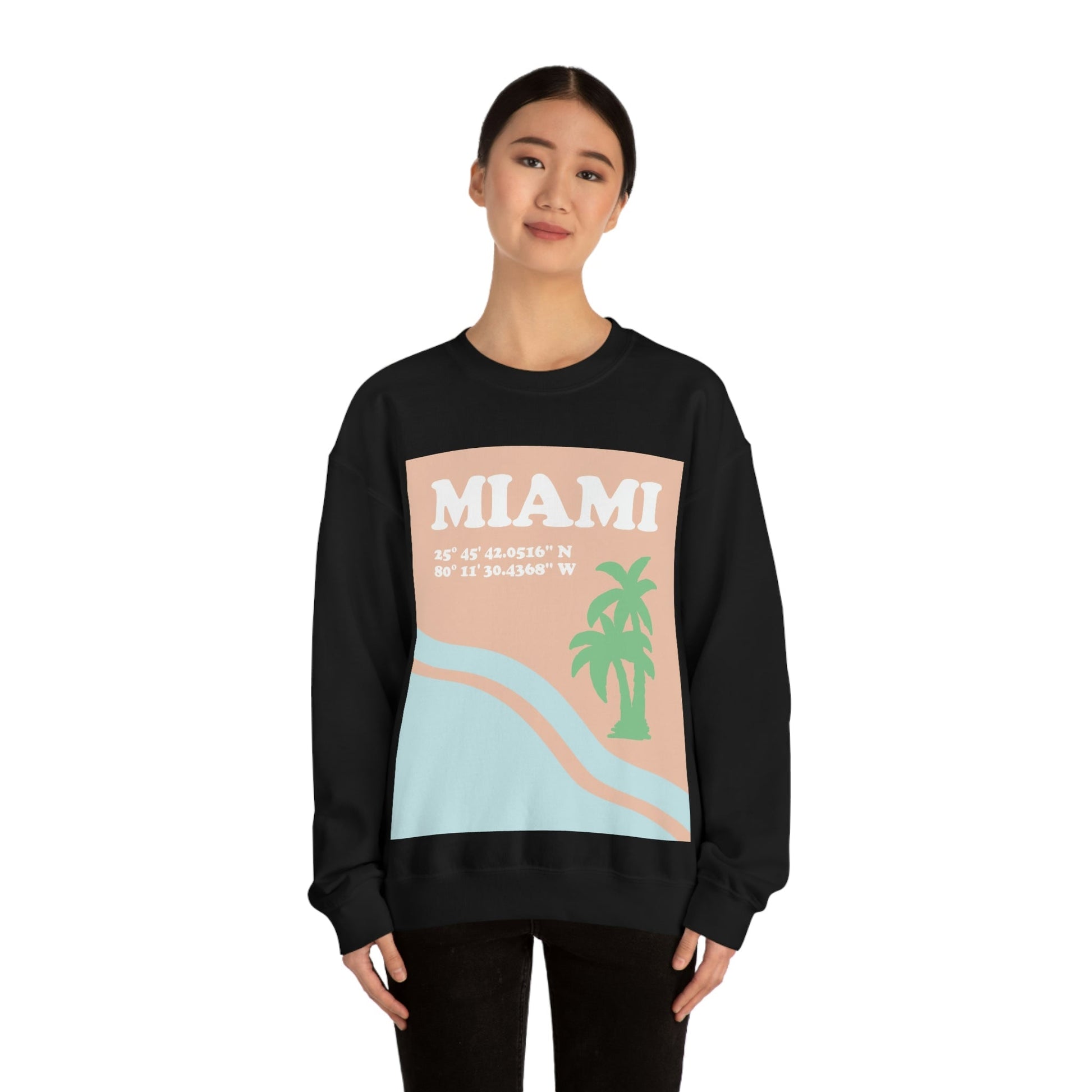 Miami Beach Florida Coordinates Minimal Art Unisex Heavy Blend™ Crewneck Sweatshirt Ichaku [Perfect Gifts Selection]