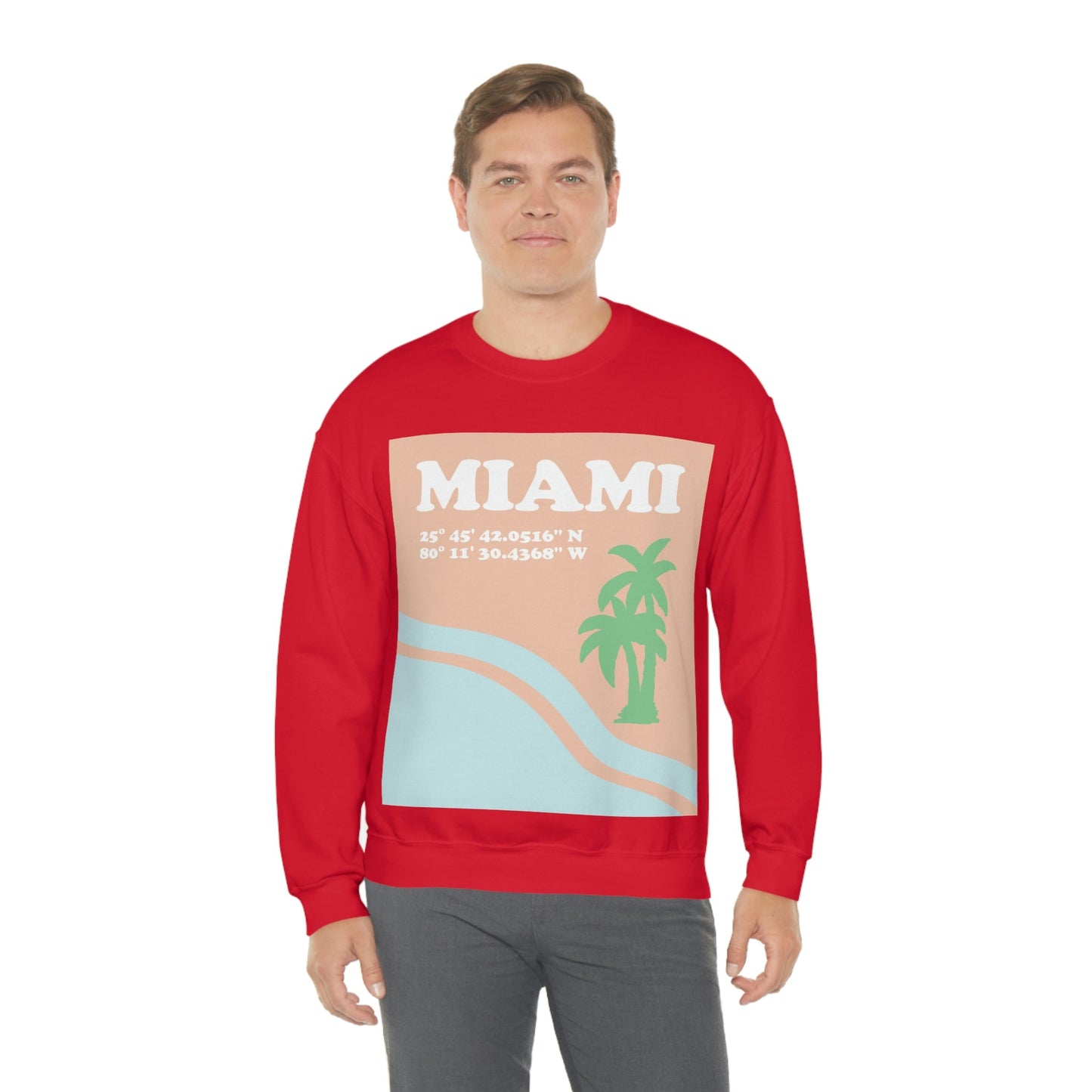 Miami Beach Florida Coordinates Minimal Art Unisex Heavy Blend™ Crewneck Sweatshirt Ichaku [Perfect Gifts Selection]