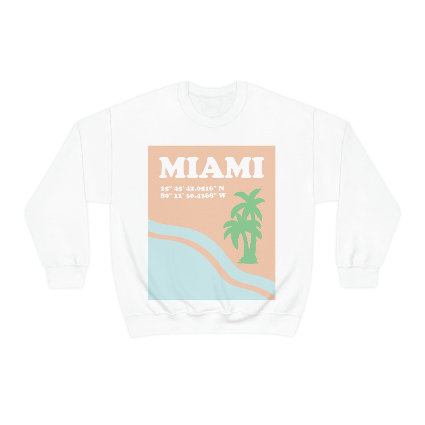 Miami Beach Florida Coordinates Minimal Art Unisex Heavy Blend™ Crewneck Sweatshirt Ichaku [Perfect Gifts Selection]