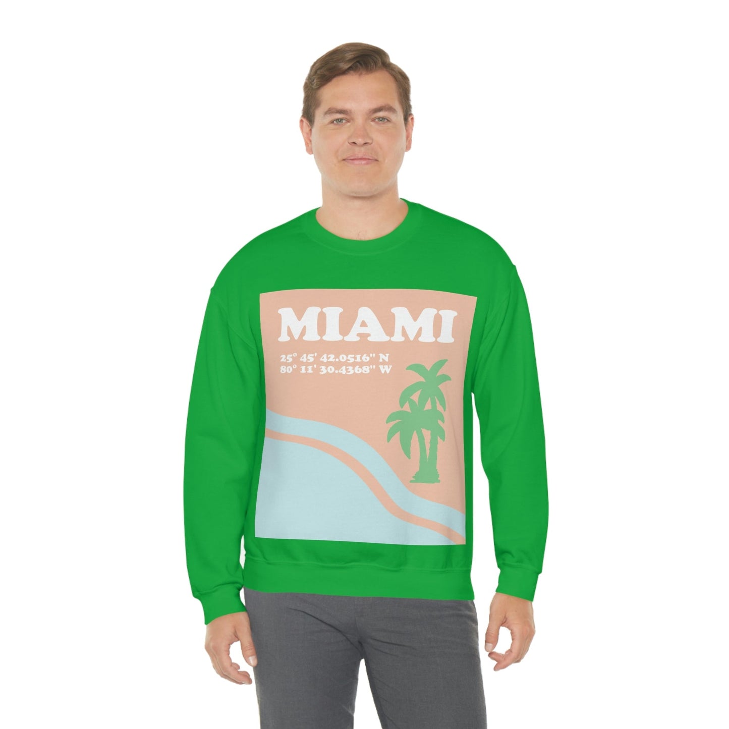 Miami Beach Florida Coordinates Minimal Art Unisex Heavy Blend™ Crewneck Sweatshirt Ichaku [Perfect Gifts Selection]