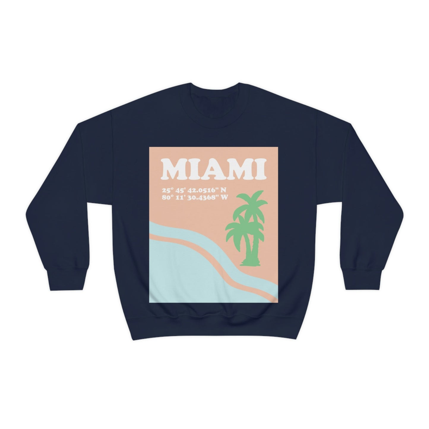 Miami Beach Florida Coordinates Minimal Art Unisex Heavy Blend™ Crewneck Sweatshirt Ichaku [Perfect Gifts Selection]