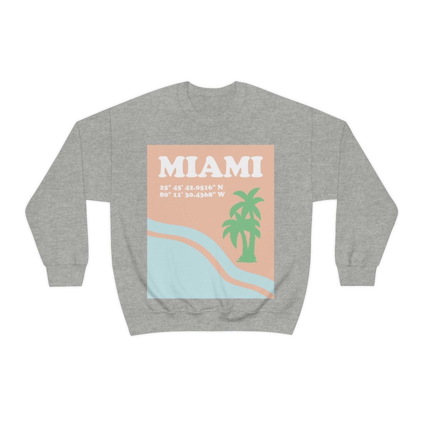 Miami Beach Florida Coordinates Minimal Art Unisex Heavy Blend™ Crewneck Sweatshirt Ichaku [Perfect Gifts Selection]