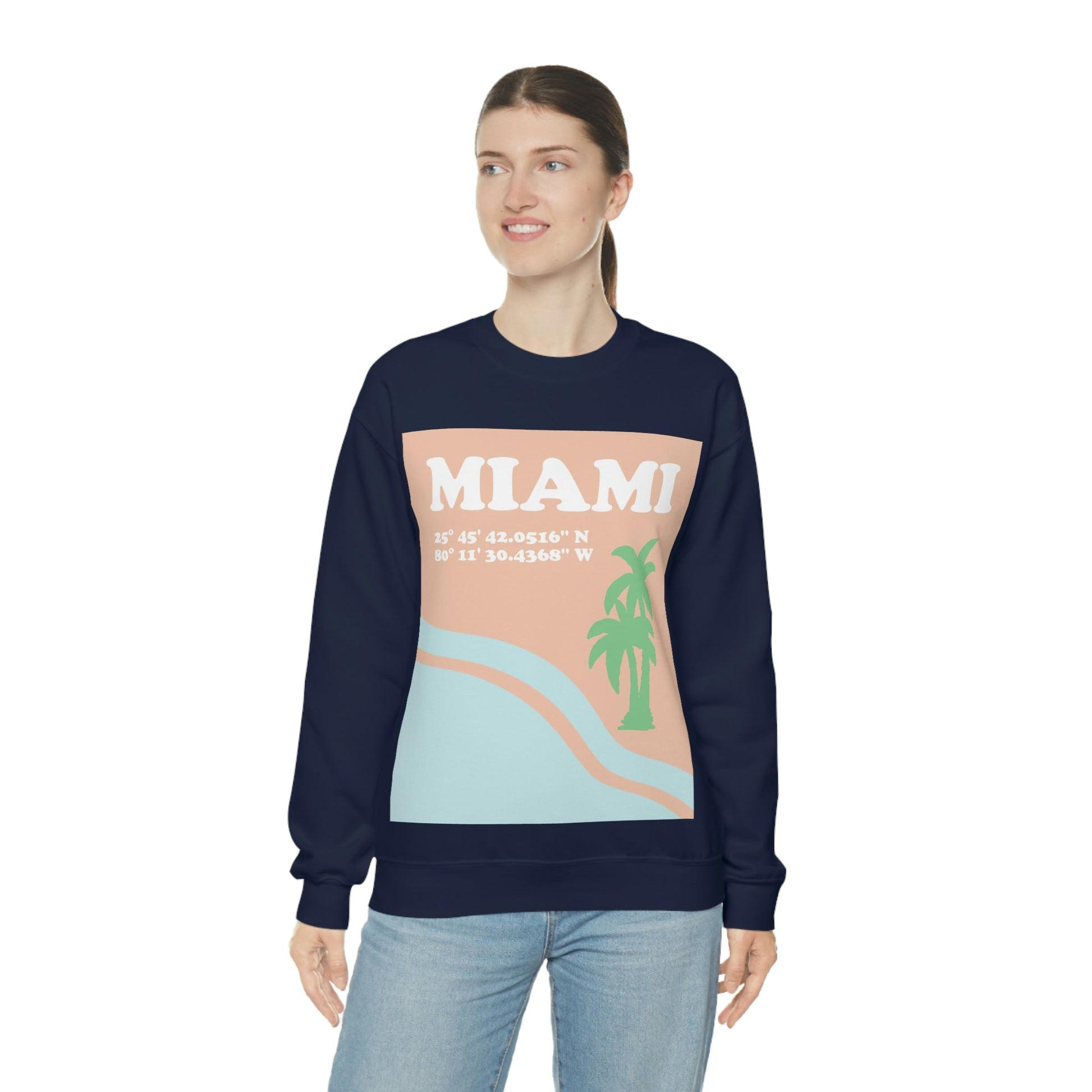 Miami Beach Florida Coordinates Minimal Art Unisex Heavy Blend™ Crewneck Sweatshirt Ichaku [Perfect Gifts Selection]