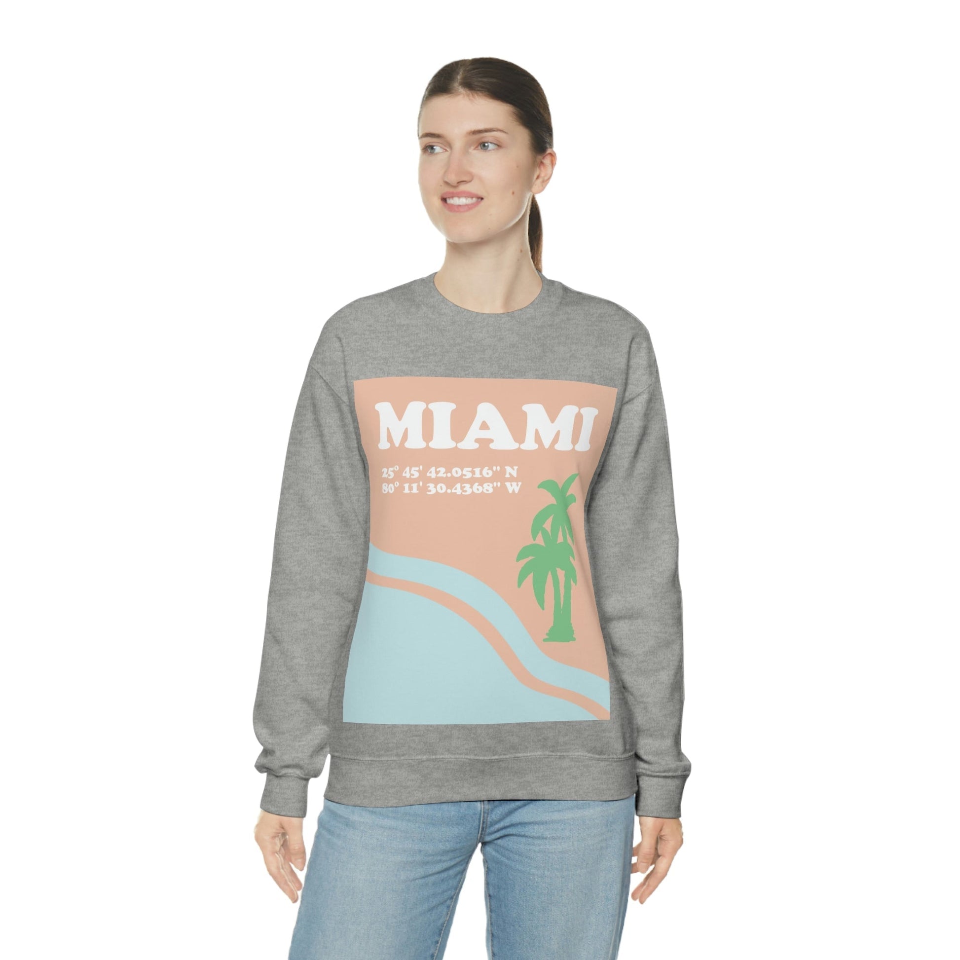 Miami Beach Florida Coordinates Minimal Art Unisex Heavy Blend™ Crewneck Sweatshirt Ichaku [Perfect Gifts Selection]