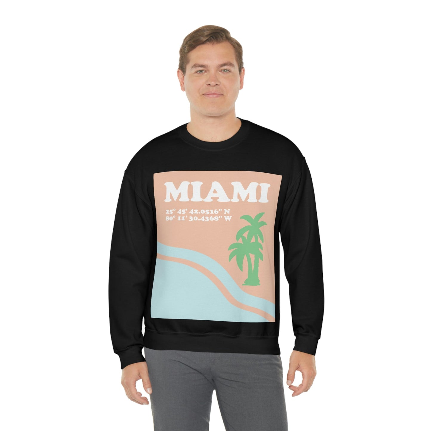 Miami Beach Florida Coordinates Minimal Art Unisex Heavy Blend™ Crewneck Sweatshirt Ichaku [Perfect Gifts Selection]