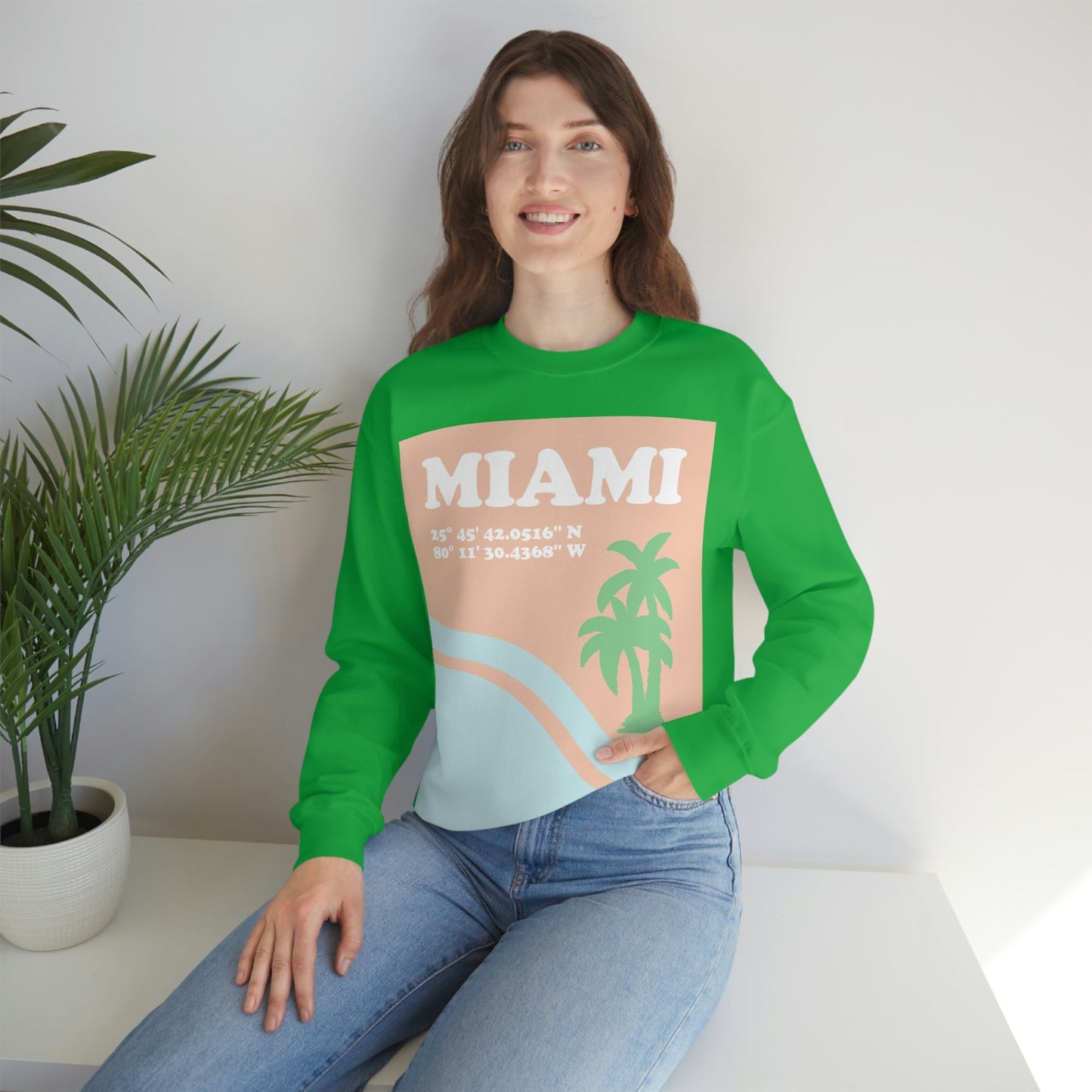 Miami Beach Florida Coordinates Minimal Art Unisex Heavy Blend™ Crewneck Sweatshirt Ichaku [Perfect Gifts Selection]