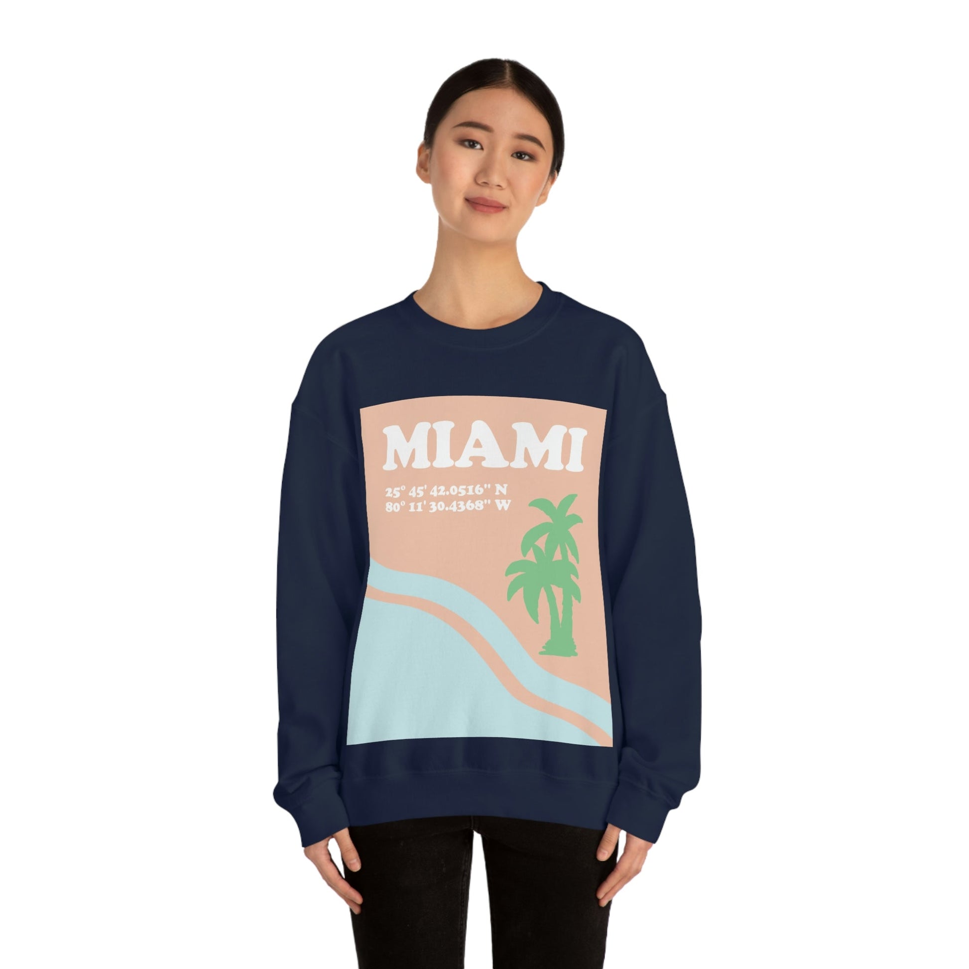 Miami Beach Florida Coordinates Minimal Art Unisex Heavy Blend™ Crewneck Sweatshirt Ichaku [Perfect Gifts Selection]