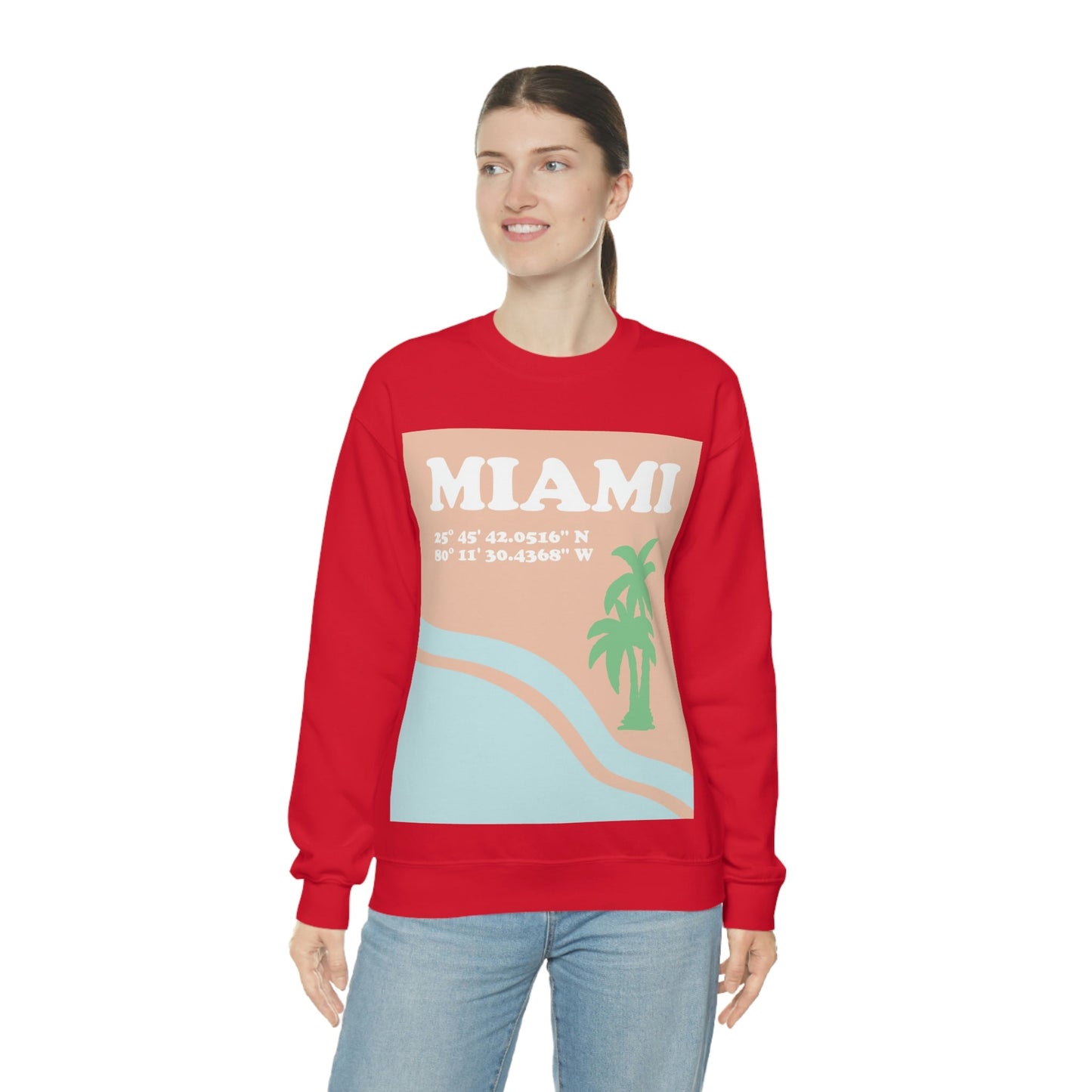 Miami Beach Florida Coordinates Minimal Art Unisex Heavy Blend™ Crewneck Sweatshirt Ichaku [Perfect Gifts Selection]