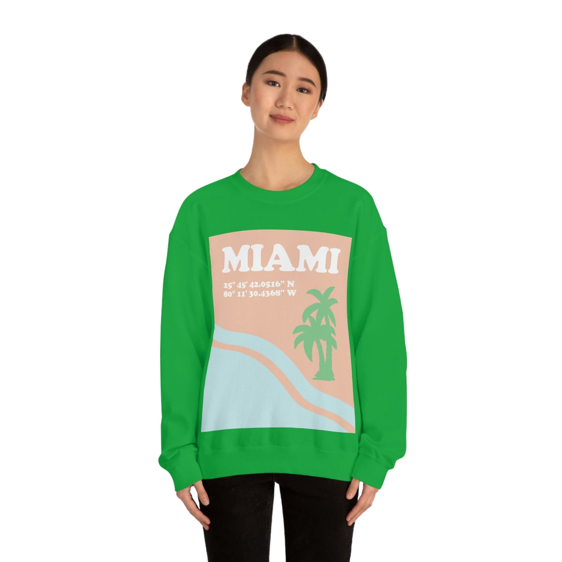 Miami Beach Florida Coordinates Minimal Art Unisex Heavy Blend™ Crewneck Sweatshirt Ichaku [Perfect Gifts Selection]