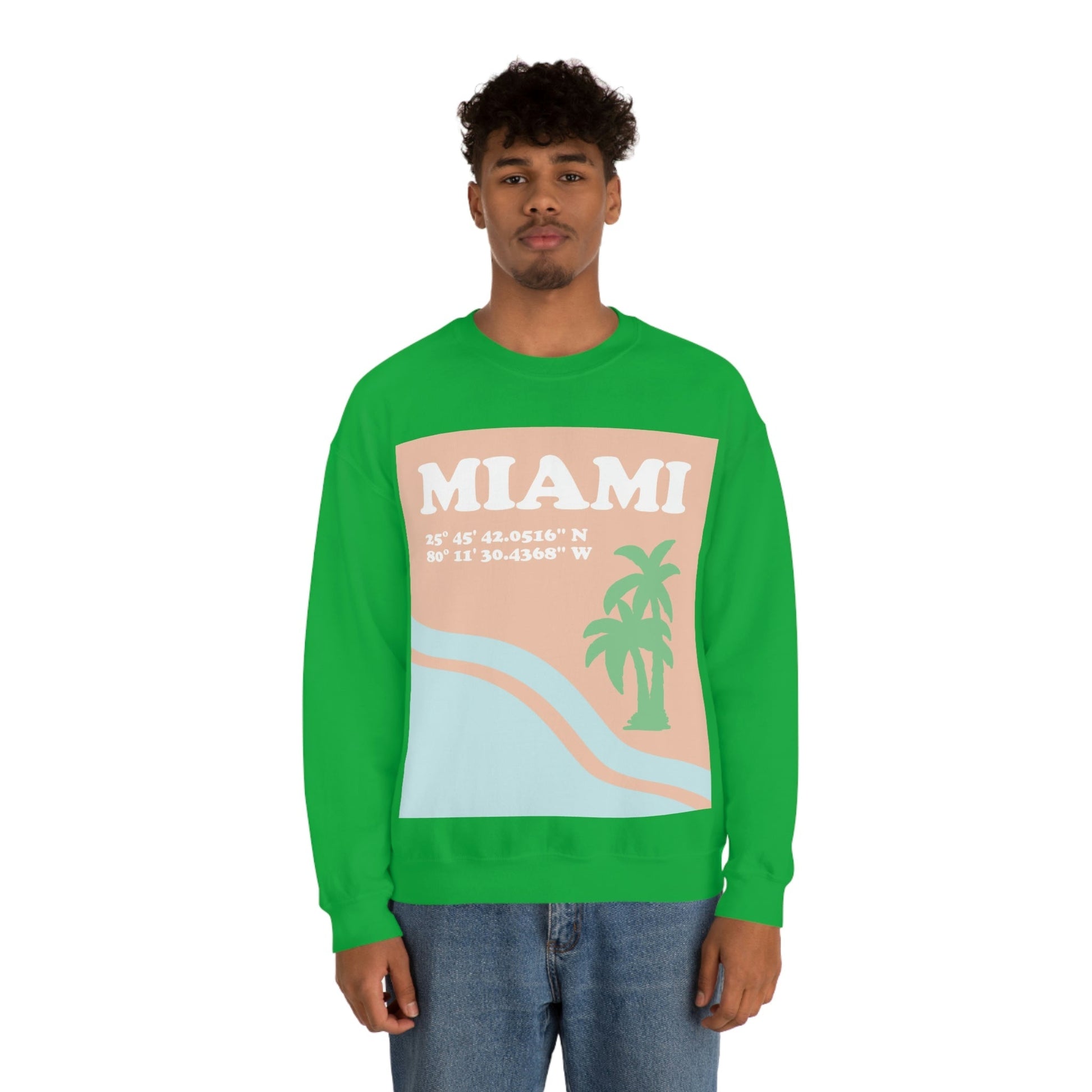 Miami Beach Florida Coordinates Minimal Art Unisex Heavy Blend™ Crewneck Sweatshirt Ichaku [Perfect Gifts Selection]