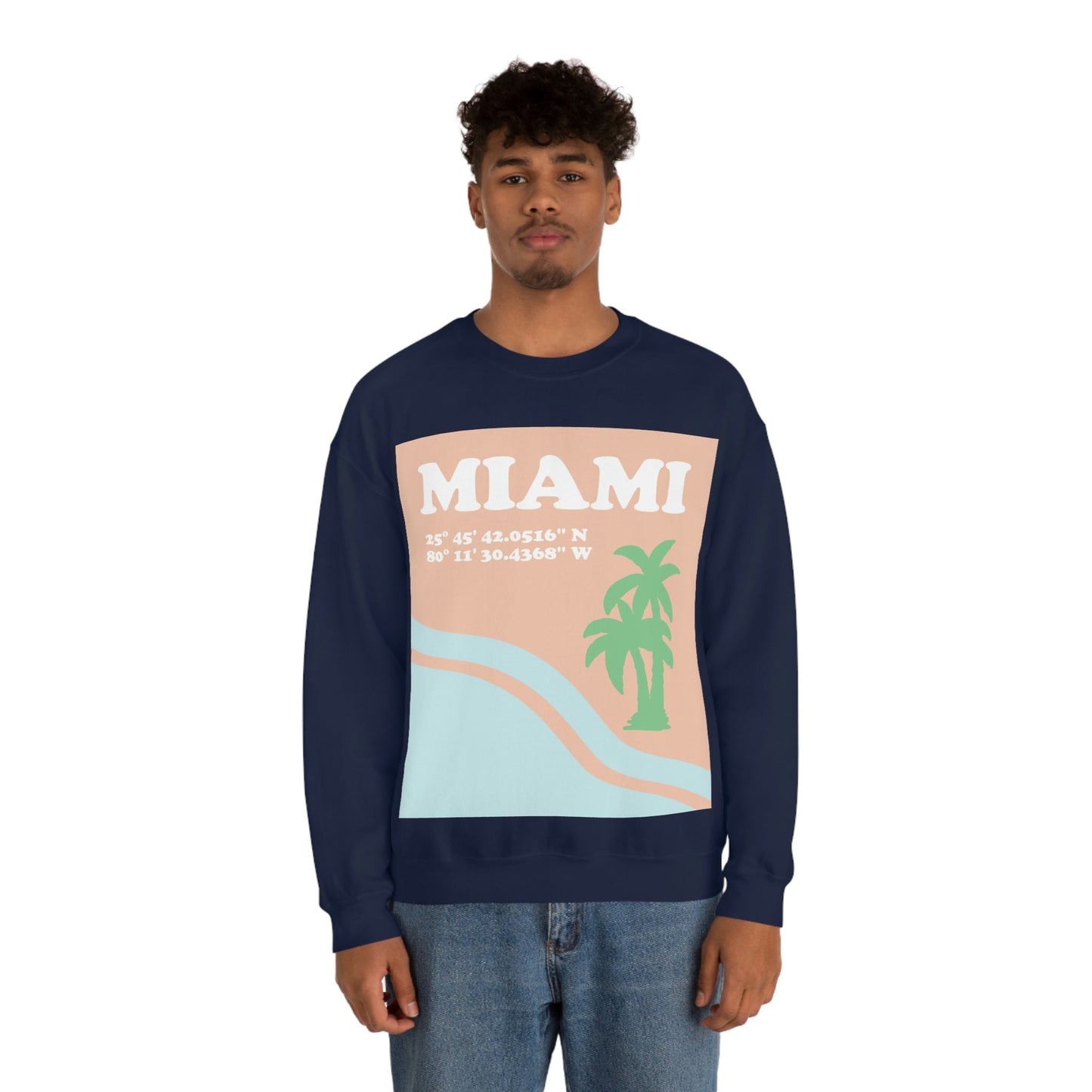 Miami Beach Florida Coordinates Minimal Art Unisex Heavy Blend™ Crewneck Sweatshirt Ichaku [Perfect Gifts Selection]