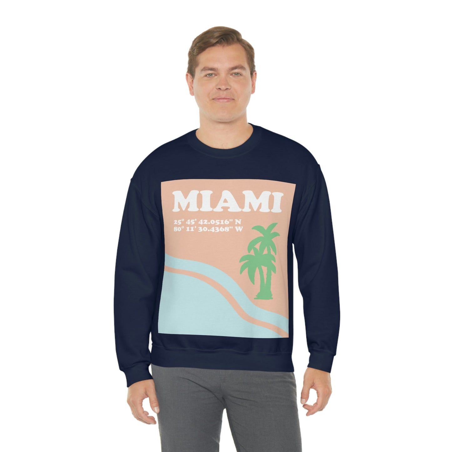 Miami Beach Florida Coordinates Minimal Art Unisex Heavy Blend™ Crewneck Sweatshirt Ichaku [Perfect Gifts Selection]