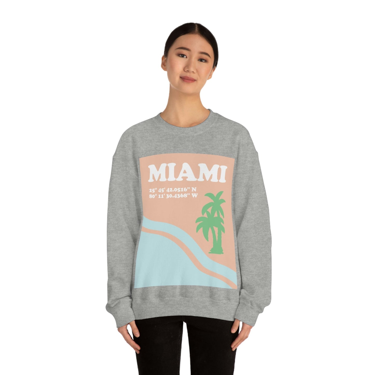 Miami Beach Florida Coordinates Minimal Art Unisex Heavy Blend™ Crewneck Sweatshirt Ichaku [Perfect Gifts Selection]