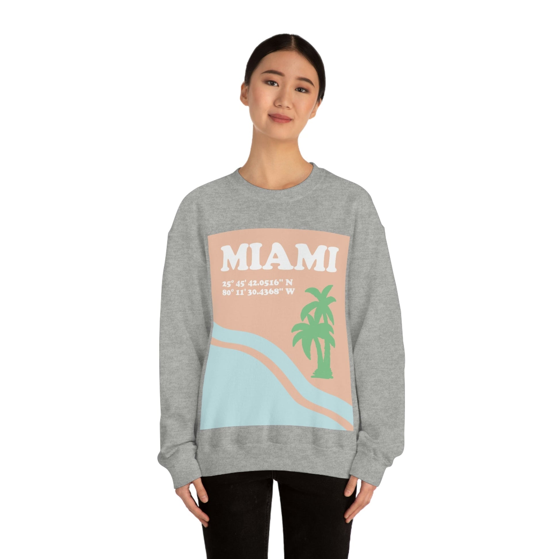 Miami Beach Florida Coordinates Minimal Art Unisex Heavy Blend™ Crewneck Sweatshirt Ichaku [Perfect Gifts Selection]