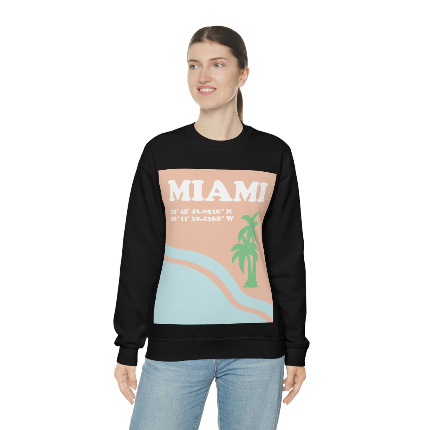 Miami Beach Florida Coordinates Minimal Art Unisex Heavy Blend™ Crewneck Sweatshirt Ichaku [Perfect Gifts Selection]