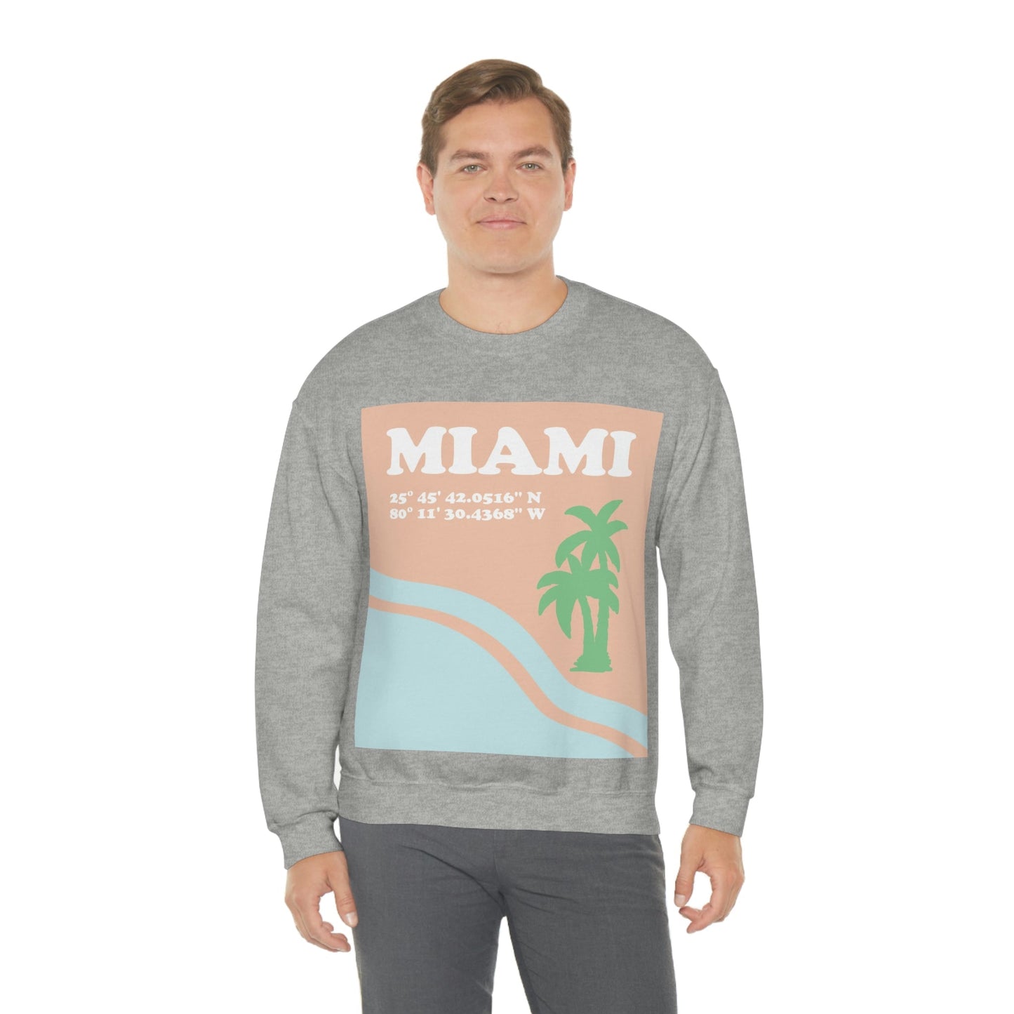 Miami Beach Florida Coordinates Minimal Art Unisex Heavy Blend™ Crewneck Sweatshirt Ichaku [Perfect Gifts Selection]