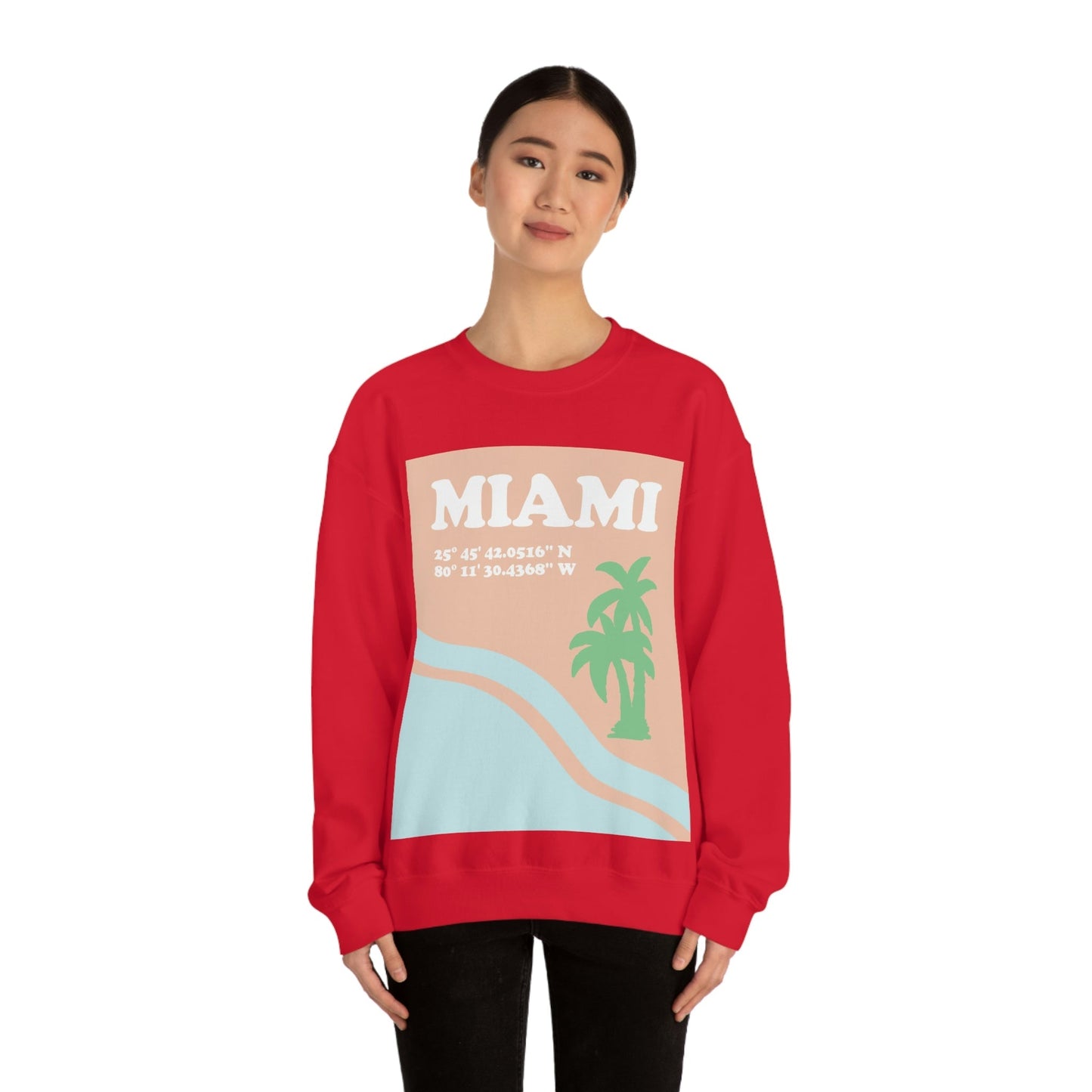 Miami Beach Florida Coordinates Minimal Art Unisex Heavy Blend™ Crewneck Sweatshirt Ichaku [Perfect Gifts Selection]