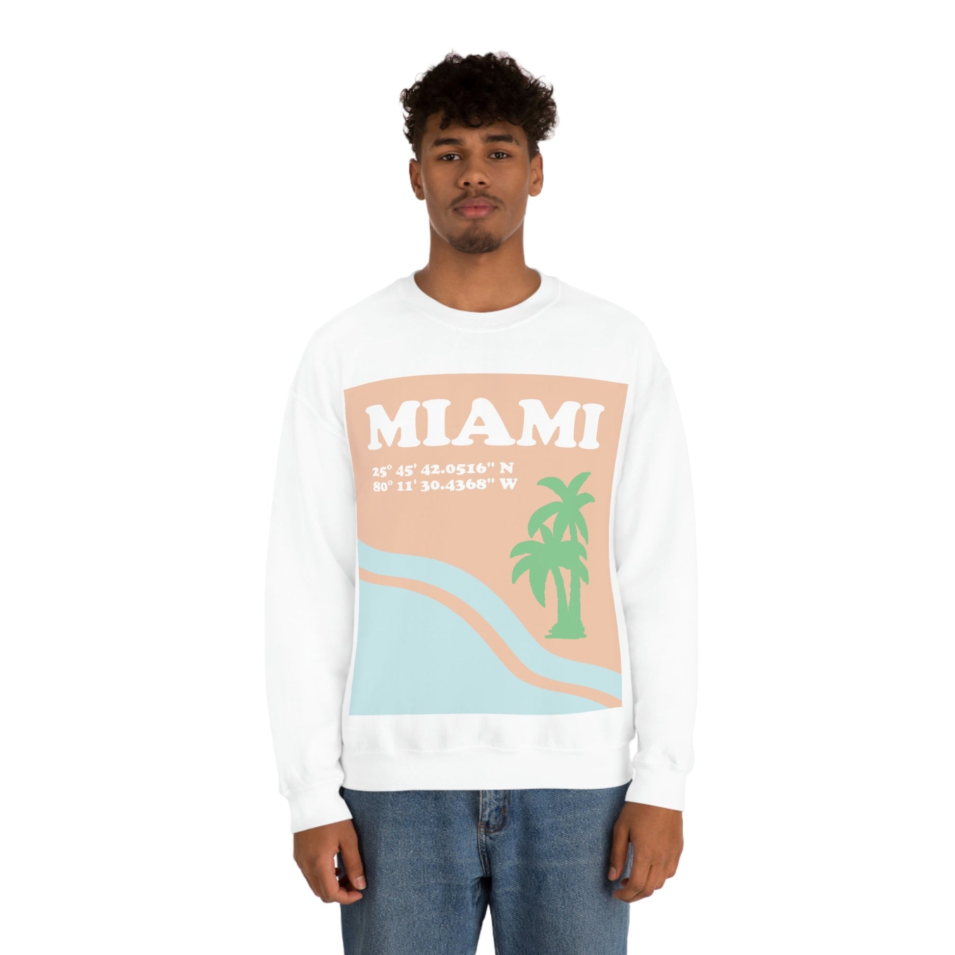 Miami Beach Florida Coordinates Minimal Art Unisex Heavy Blend™ Crewneck Sweatshirt Ichaku [Perfect Gifts Selection]