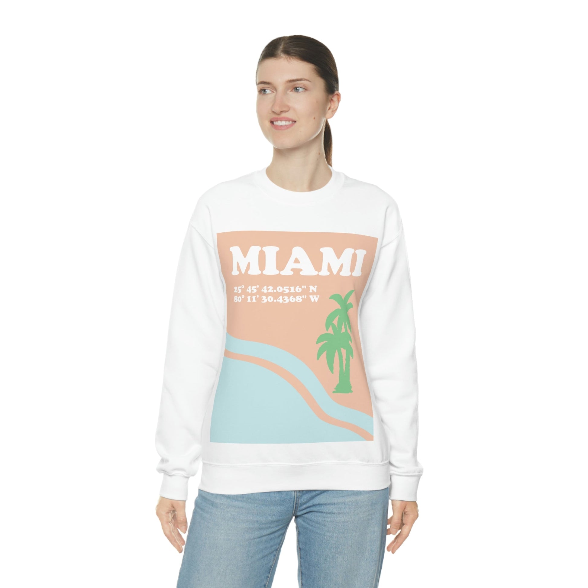 Miami Beach Florida Coordinates Minimal Art Unisex Heavy Blend™ Crewneck Sweatshirt Ichaku [Perfect Gifts Selection]