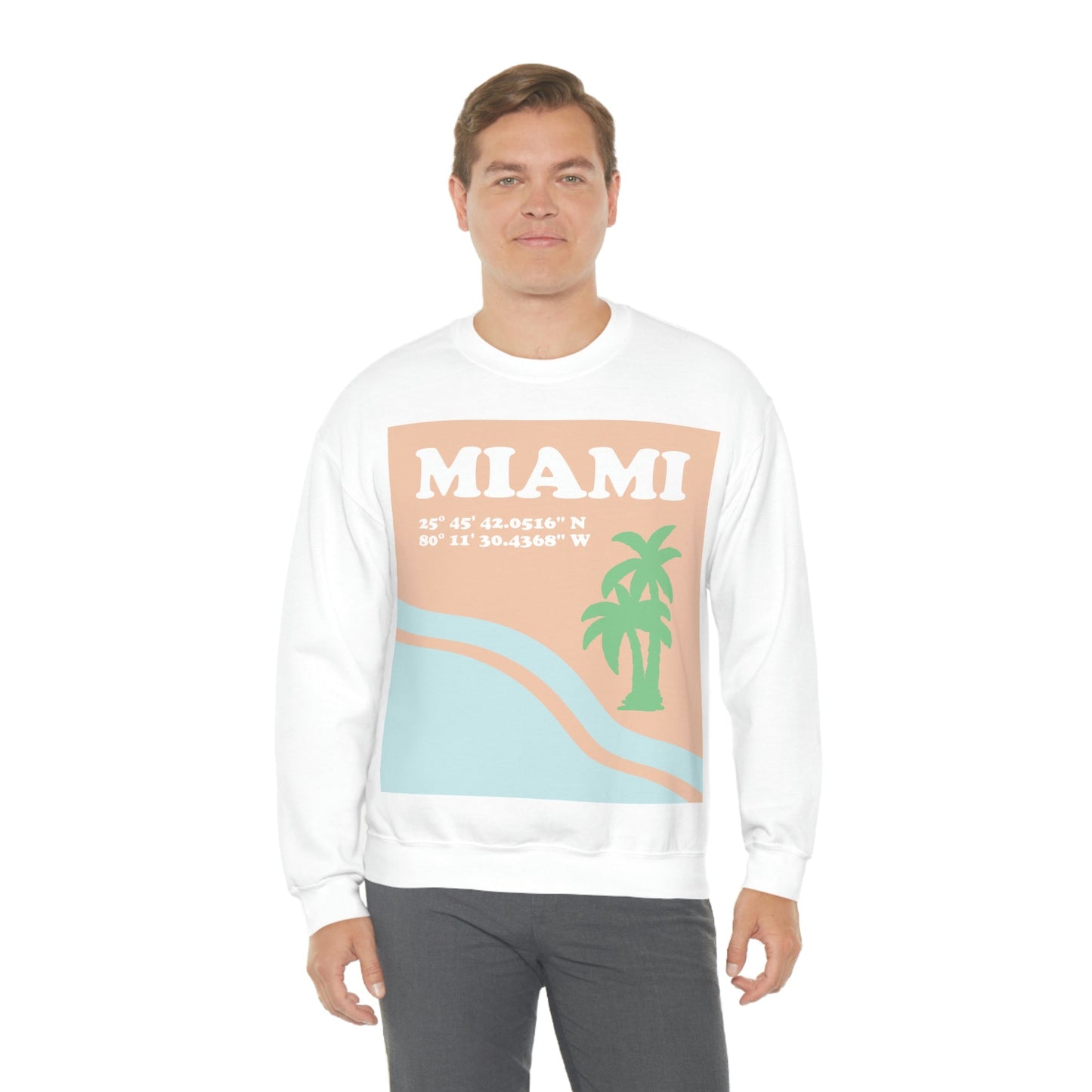 Miami Beach Florida Coordinates Minimal Art Unisex Heavy Blend™ Crewneck Sweatshirt Ichaku [Perfect Gifts Selection]