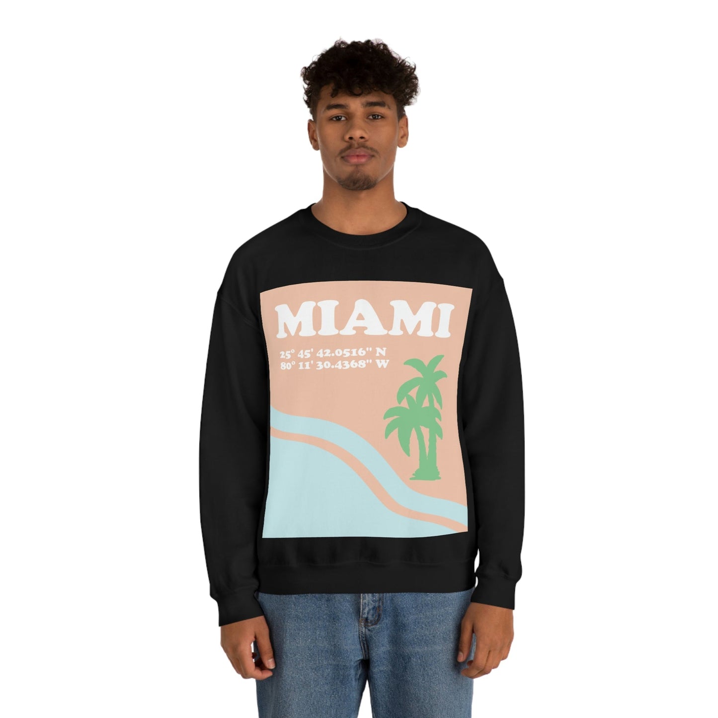 Miami Beach Florida Coordinates Minimal Art Unisex Heavy Blend™ Crewneck Sweatshirt Ichaku [Perfect Gifts Selection]