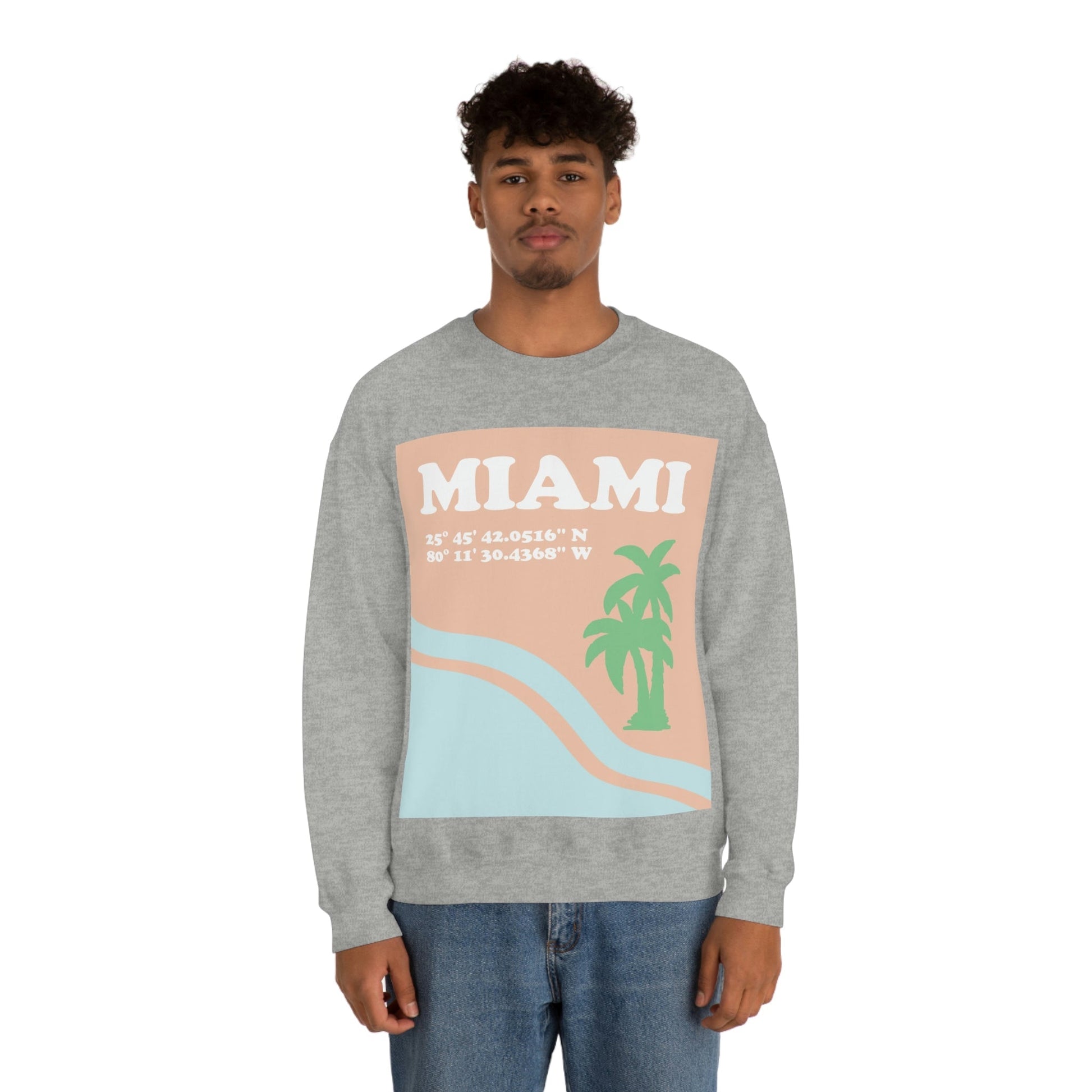 Miami Beach Florida Coordinates Minimal Art Unisex Heavy Blend™ Crewneck Sweatshirt Ichaku [Perfect Gifts Selection]