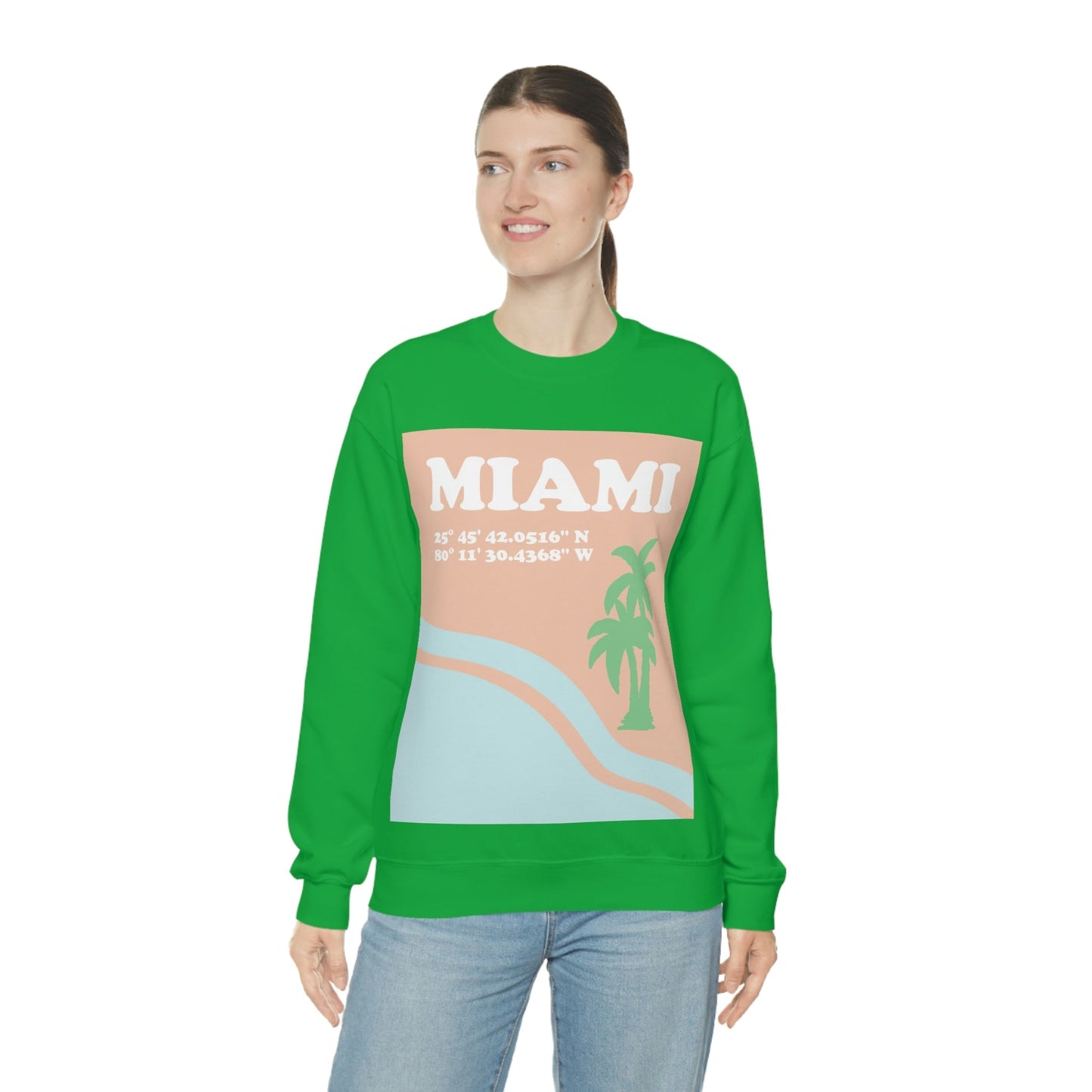 Miami Beach Florida Coordinates Minimal Art Unisex Heavy Blend™ Crewneck Sweatshirt Ichaku [Perfect Gifts Selection]