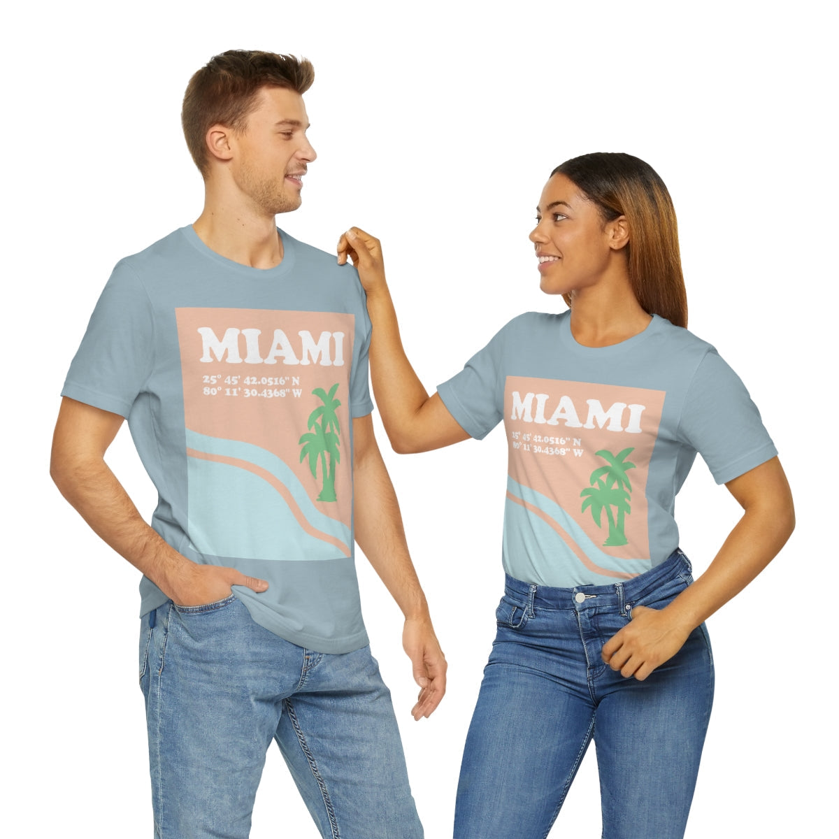 Miami Beach Florida Coordinates Minimal Art Unisex Jersey Short Sleeve T-Shirt Ichaku [Perfect Gifts Selection]