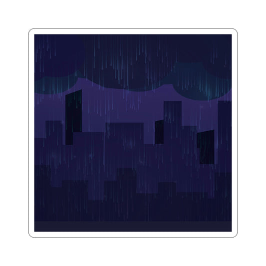 Midnight Rain In The City Thunderstorm City Silhouette View Art Die-Cut Sticker Ichaku [Perfect Gifts Selection]