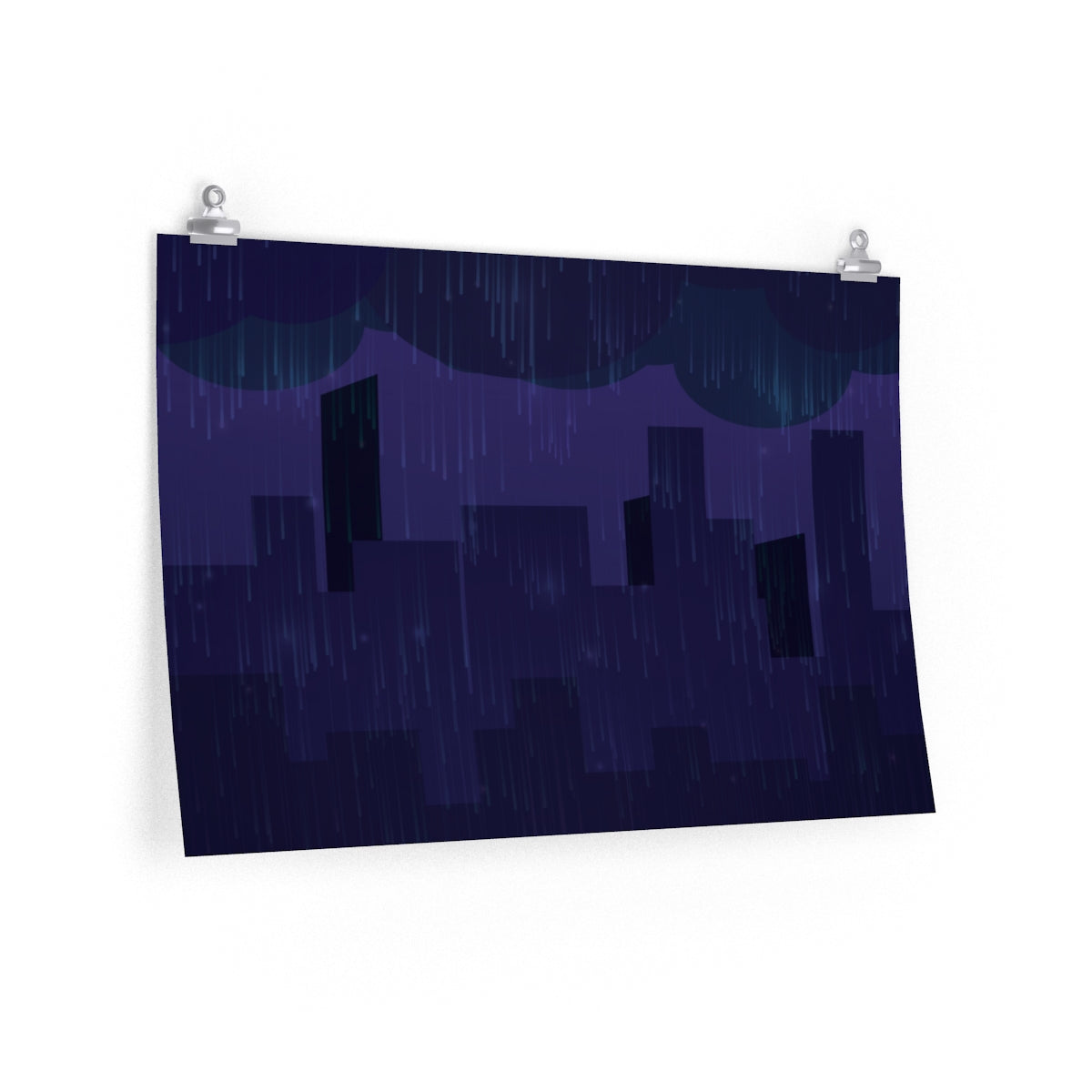 Midnight Rain In The City Thunderstorm City Silhouette View Art Premium Matte Horizontal Posters Ichaku [Perfect Gifts Selection]