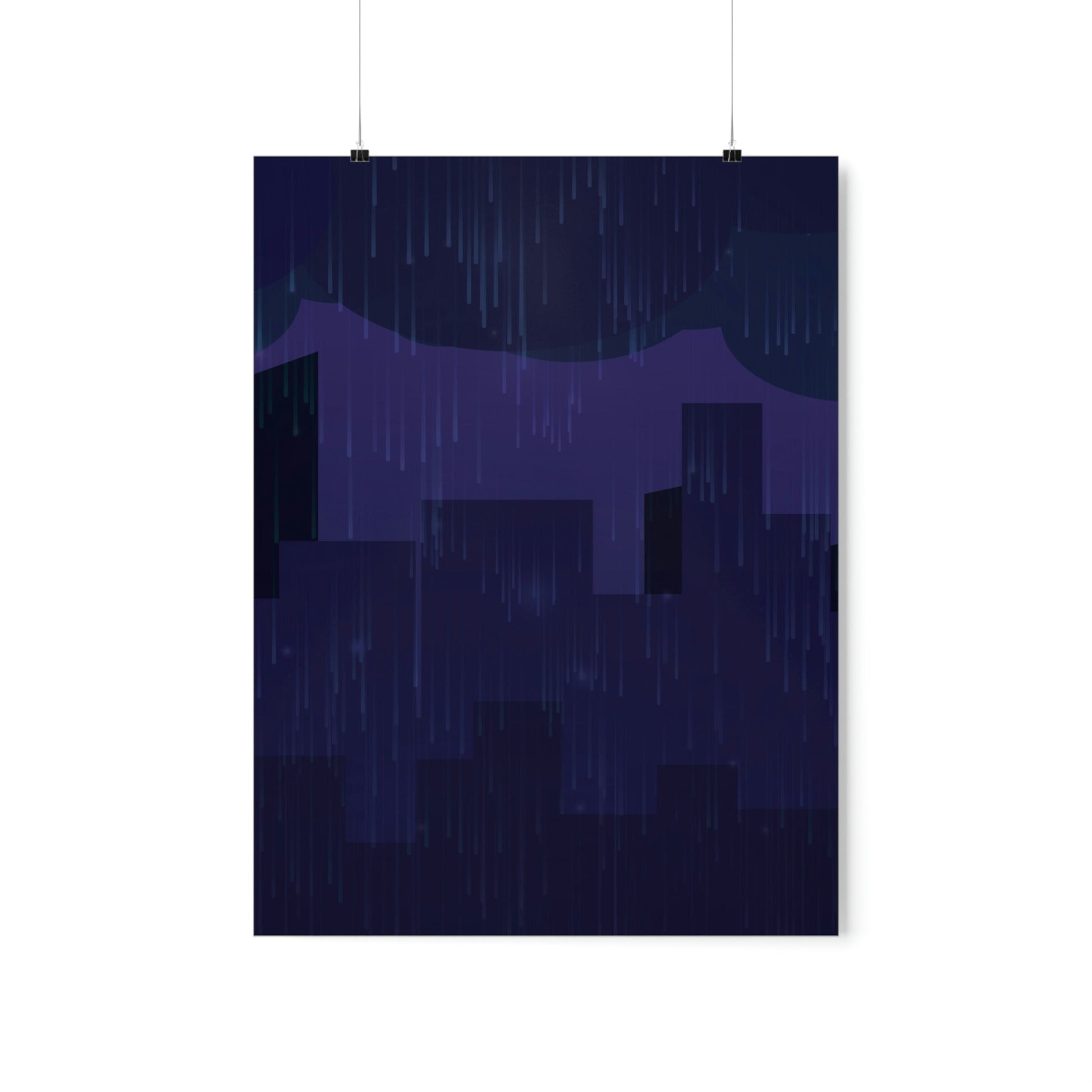 Midnight Rain In The City Thunderstorm City Silhouette View Art Premium Matte Vertical Posters Ichaku [Perfect Gifts Selection]